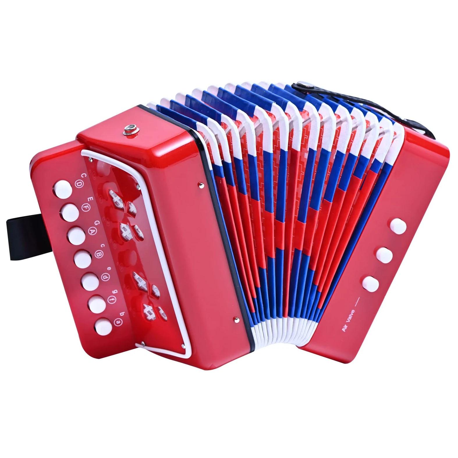 LIEKE Kinder Akkordeon 10 Tasten Knopf Spielzeug Accordion Ziehharmonika Musikinstrument Geschenk für Kinder Erwachsene Anfänger (Rot)