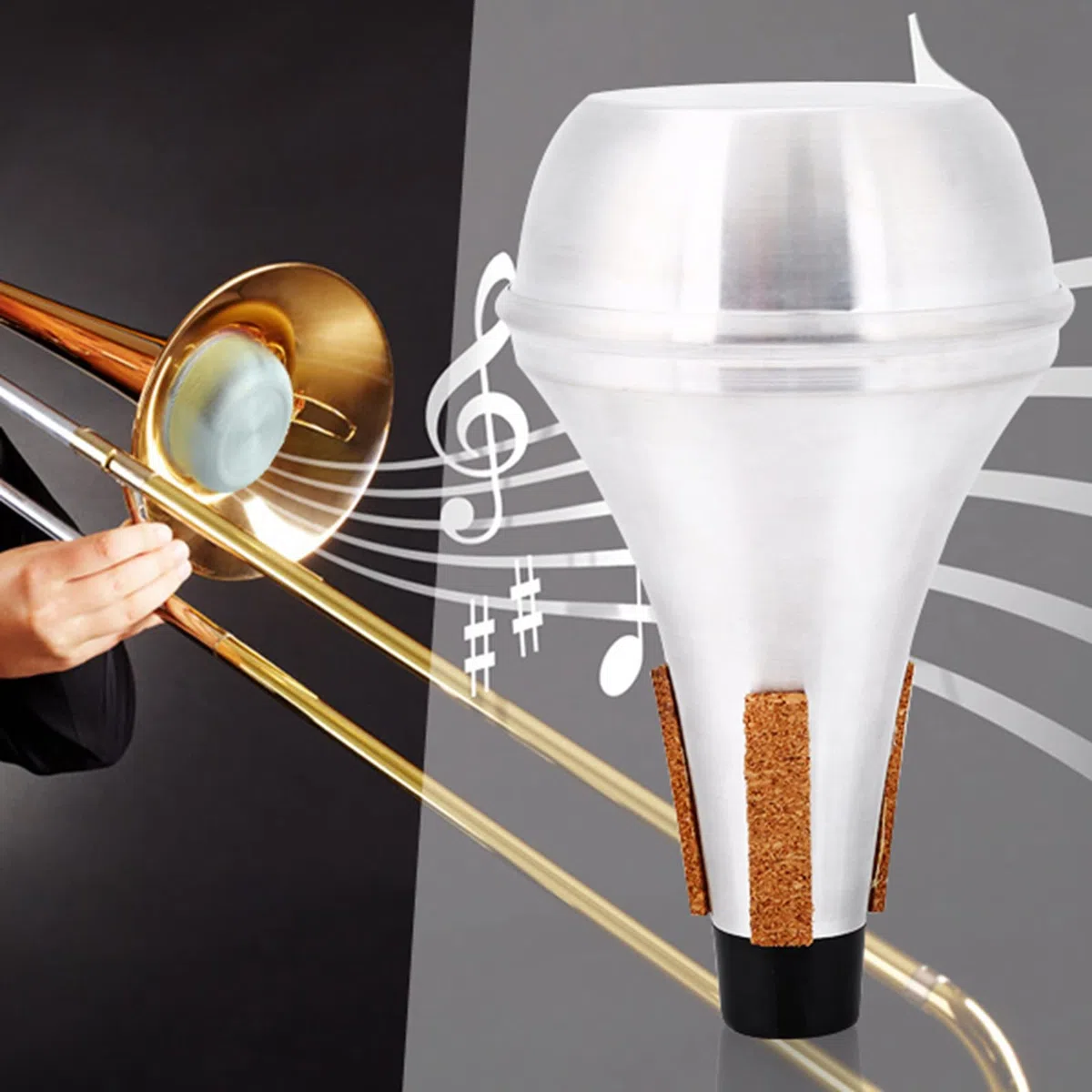 Trompetendämpfer, Tragbare, Langlebige Korkstreifen aus Aluminiumlegierung, Übungsdämpfer, Musikinstrumententeil, Trompetenzubehör