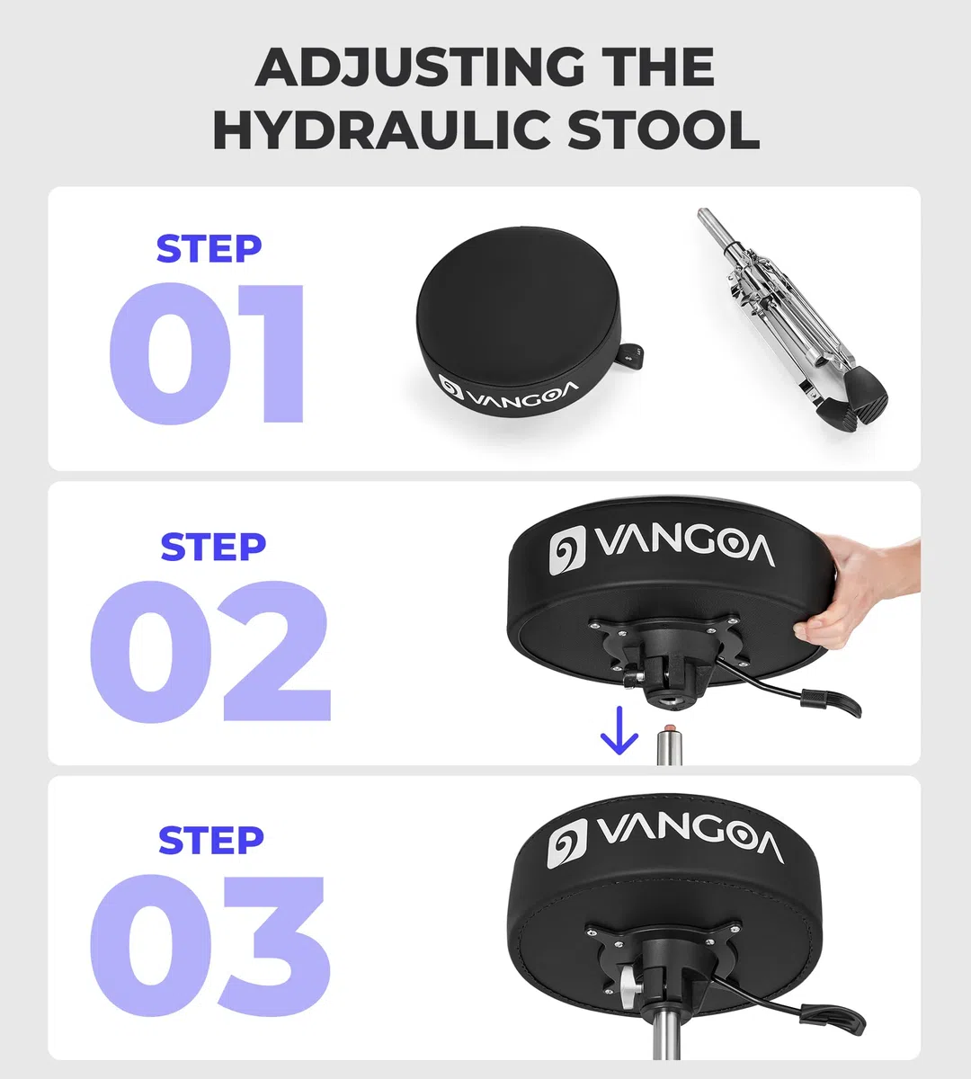 Vangoa Drum Throne Hydraulischer Sitz VDT20 Runder Trommelstuhl, verstellbar, gepolstert, verdickter Trommelsitz mit Anti-Rutsch und doppelstrebigen Füßen, hydraulischer Trommelstuhl, Schwarz