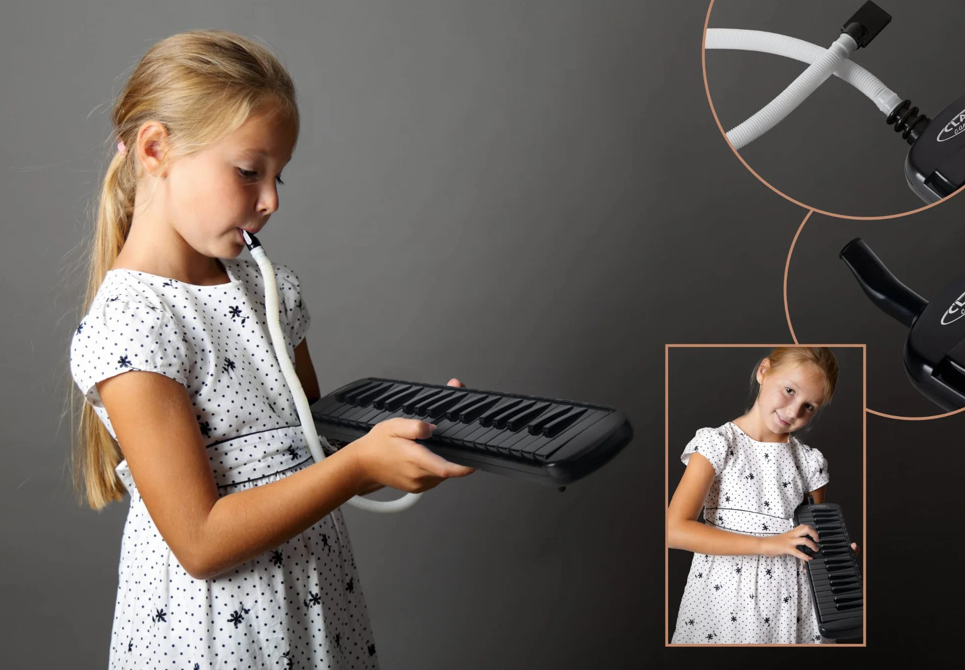 Classic Cantabile PML-37 BK Melodica - Blasharmonika mit 37 schwarzen Tasten - Tonumfang: f - f³ - Mit Etui, Mundstück und Anblasschlauch - Schwarz