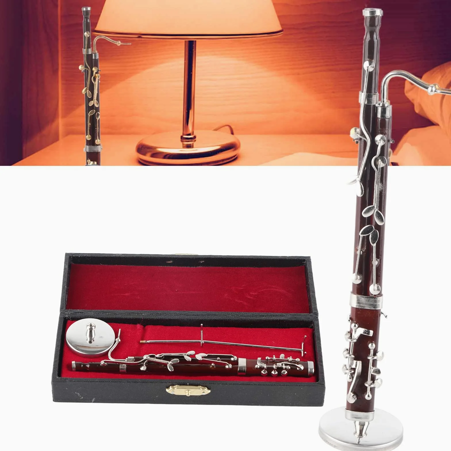 Miniatur Fagott Ornamente 17 cm Mini Fagott Modell mit Ständer und Koffer, Musikinstrument Musikalische Ornamente Miniatur Dekoration Heimdekoration