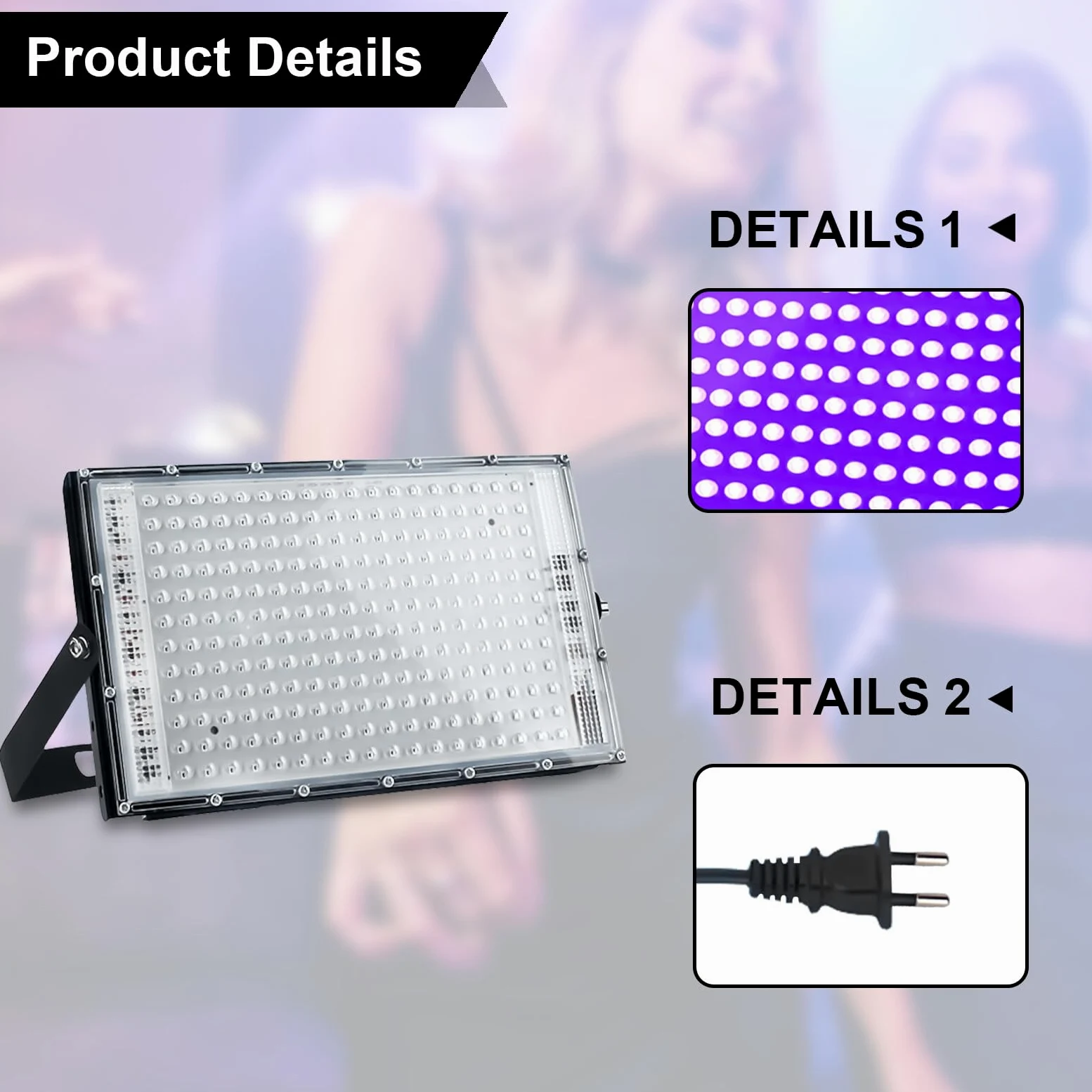 Leikurvo UV Schwarzlicht 150W Blacklight: 150W LED UV Strahler IP66 Wasserdicht Schwarzlichtlampe UV Licht mit Schalter, Geeignet für Parties Bühnenbeleuchtung Körperbemalung Kunstausstellungen