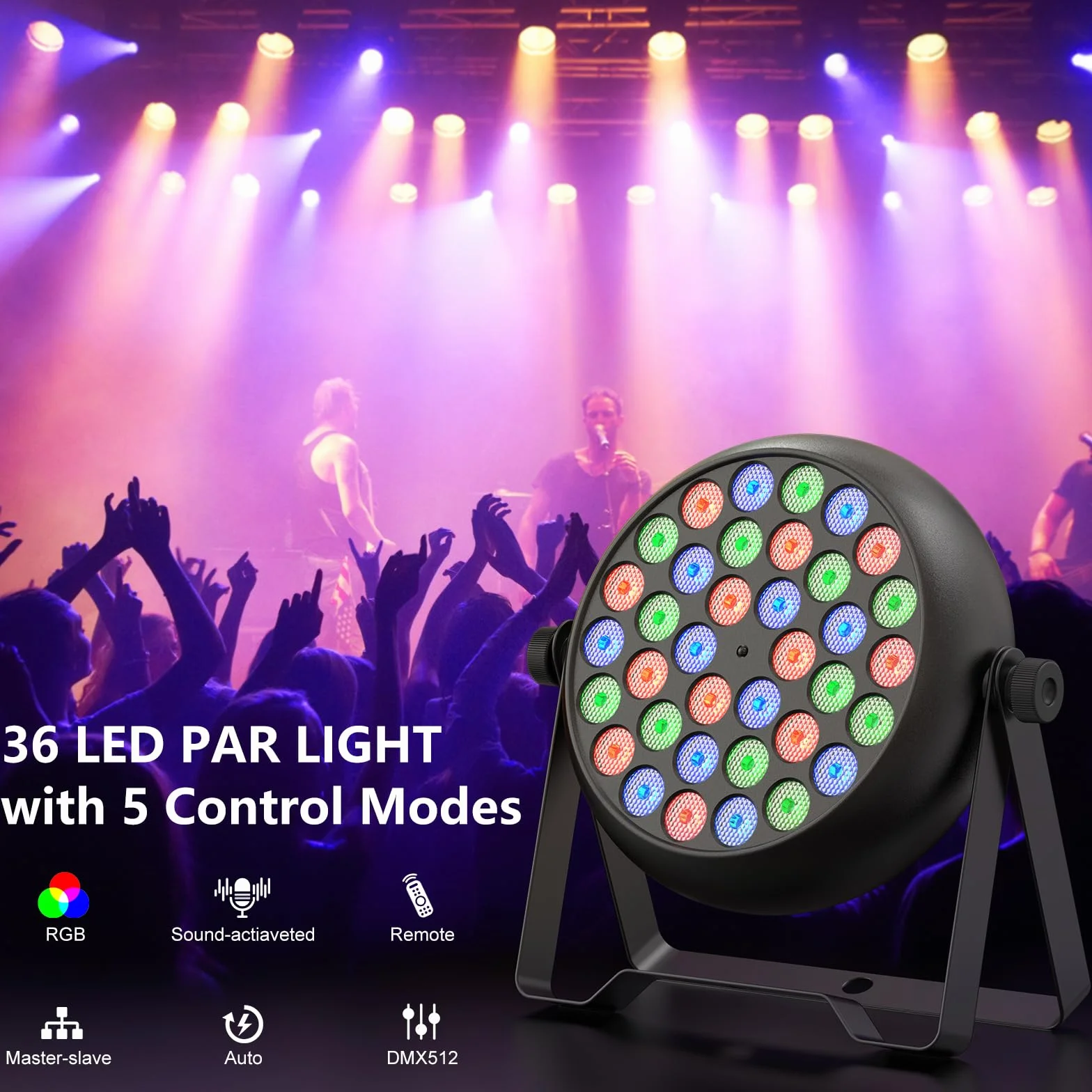 4PCS RGB LED Par D-MX, 36W Bühnenlicht Strahler mit Fernbedienung und 4 Steuermodi, Disco Beleuchtung für Weihnachten Halloween Disco Show Konzerte Party