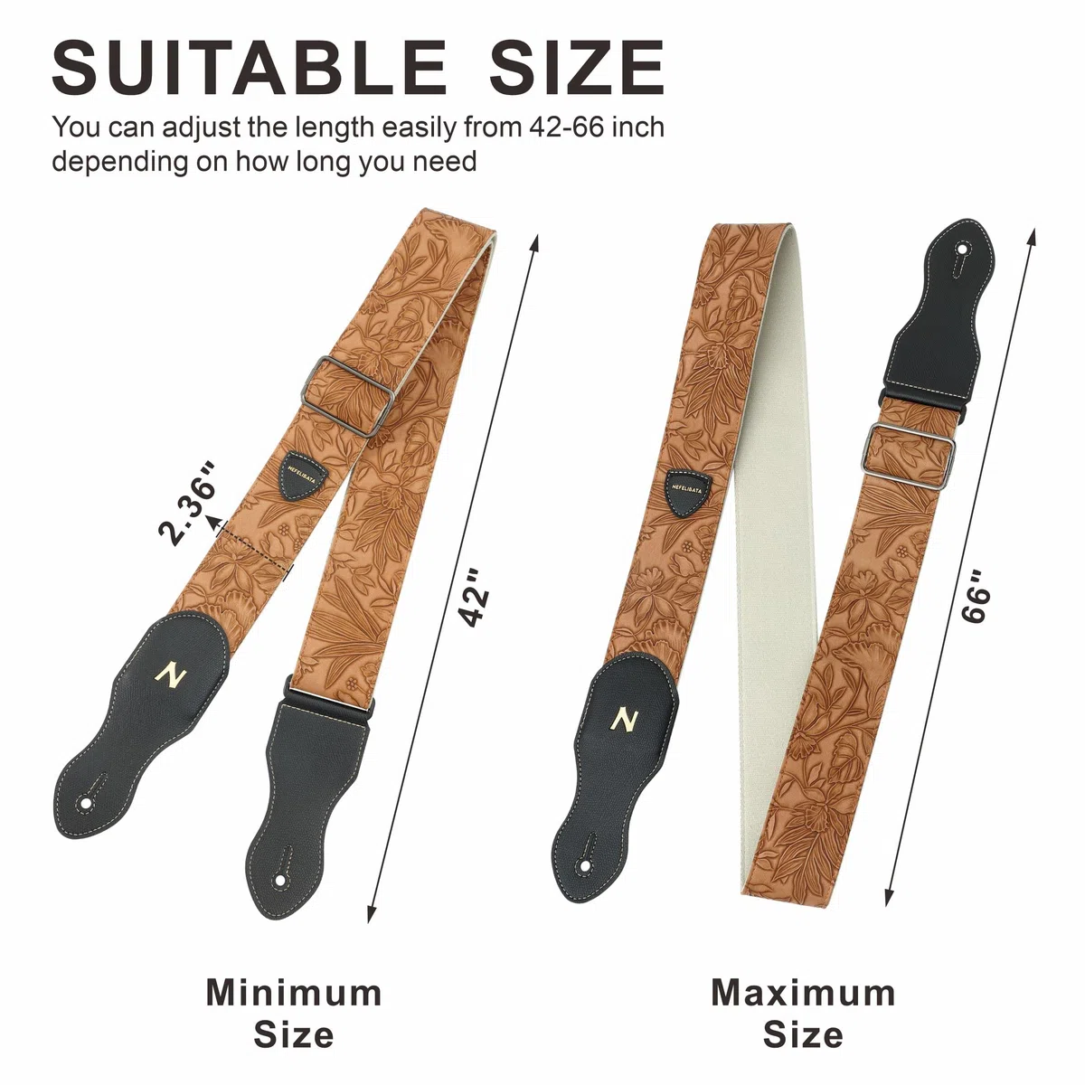Nefelibata Gitarrengurt mit Plektrumtasche, 2,3-Zoll-Veganes Leder-Gitarrengurte im Porter-Stil, 60er-Jahre-Western-Vintage-Stil mit Plektren, Gurtknopf und Gurtschlössern