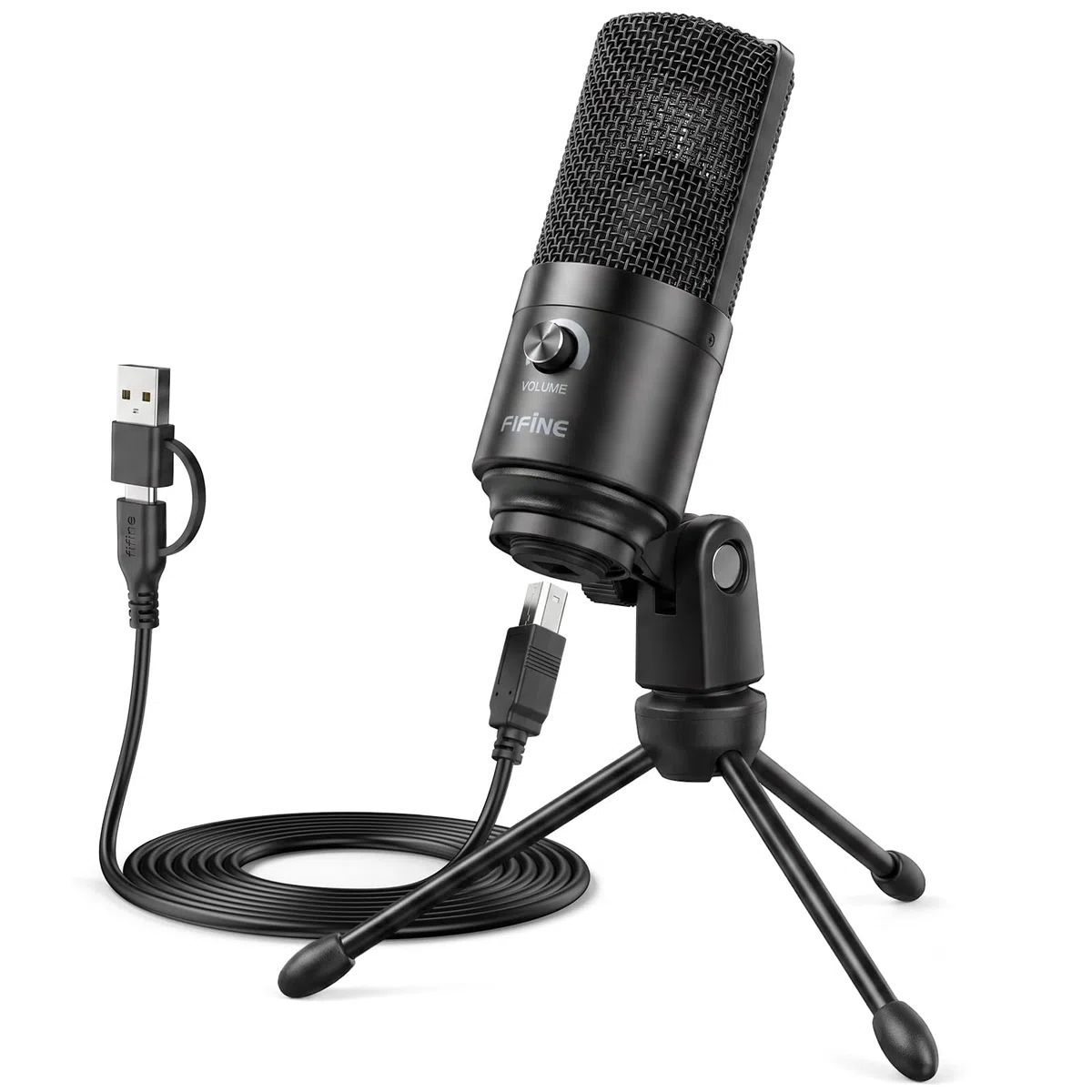 FIFINE USB Mikrofon PC Streaming, Podcast Microphone mit Ständer für MAC PS4 PS5, Kondensator Microfon für Studio Gaming - Schwarz