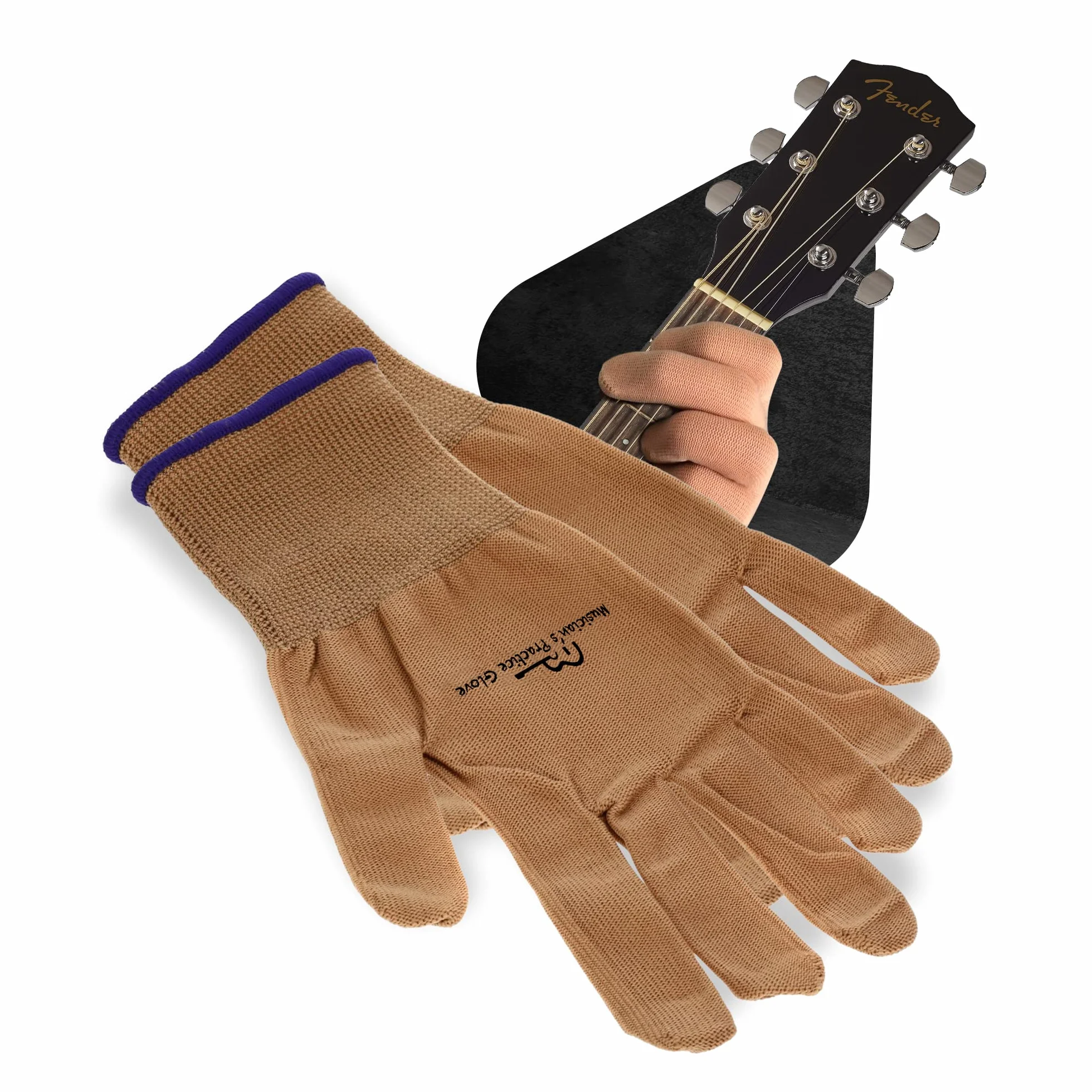 Musiker Praxis Handschuh - 2er Pack Gitarrenhandschuhe für Damen und Herren, Fingerspitzenschutz zum Spielen von Saiteninstrumenten, Handproblemen und mehr, Nylon dünne Handschuhe für Indoor/Outdoor Gigs, groß, beige