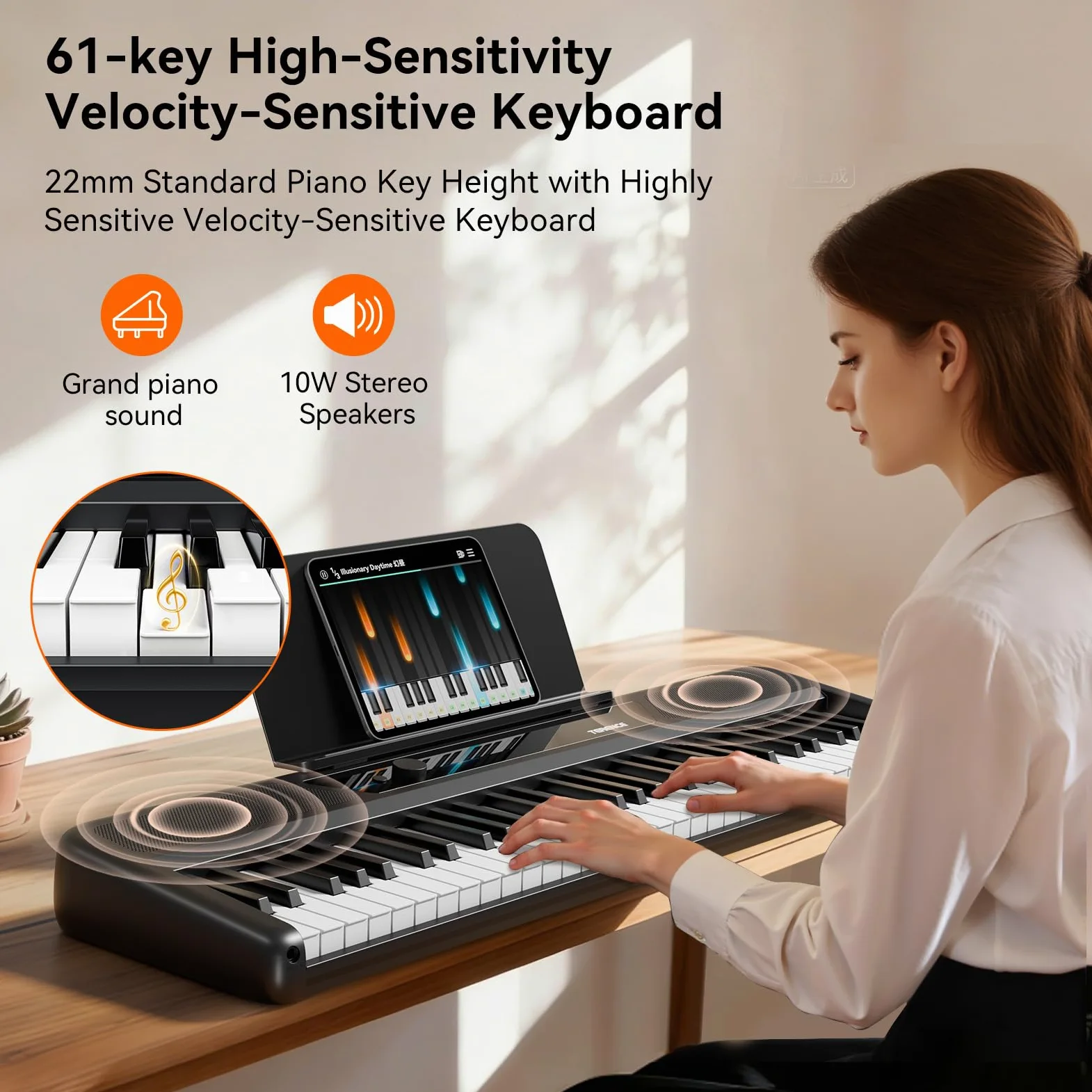 TERENCE Keyboard Piano 61 Tasten Klavier mit Ständer – Tragbares E-Piano für Kinder & Erwachsene 10W Lautsprecher Touch Response 128 Klänge Metronom & Aufnahmefunktion
