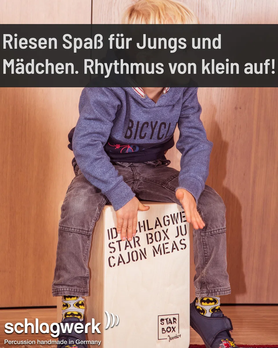 Schlagwerk CP400SB Star Box Kids Cajon - Cajon Instrument speziell für Kinder und kleine Trommler - Musikinstrument Schlagzeug für Kinder mit Snare 24 x 24 x 36 cm - Made in Germany