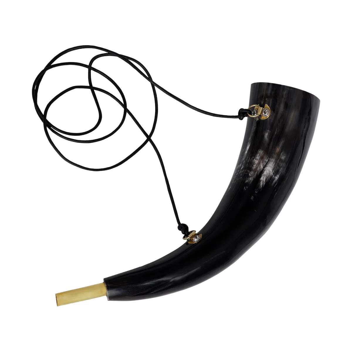 Lord of Battles Wikinger Bigul Horn mit schwarzer Lederschnur aus OX Authentic