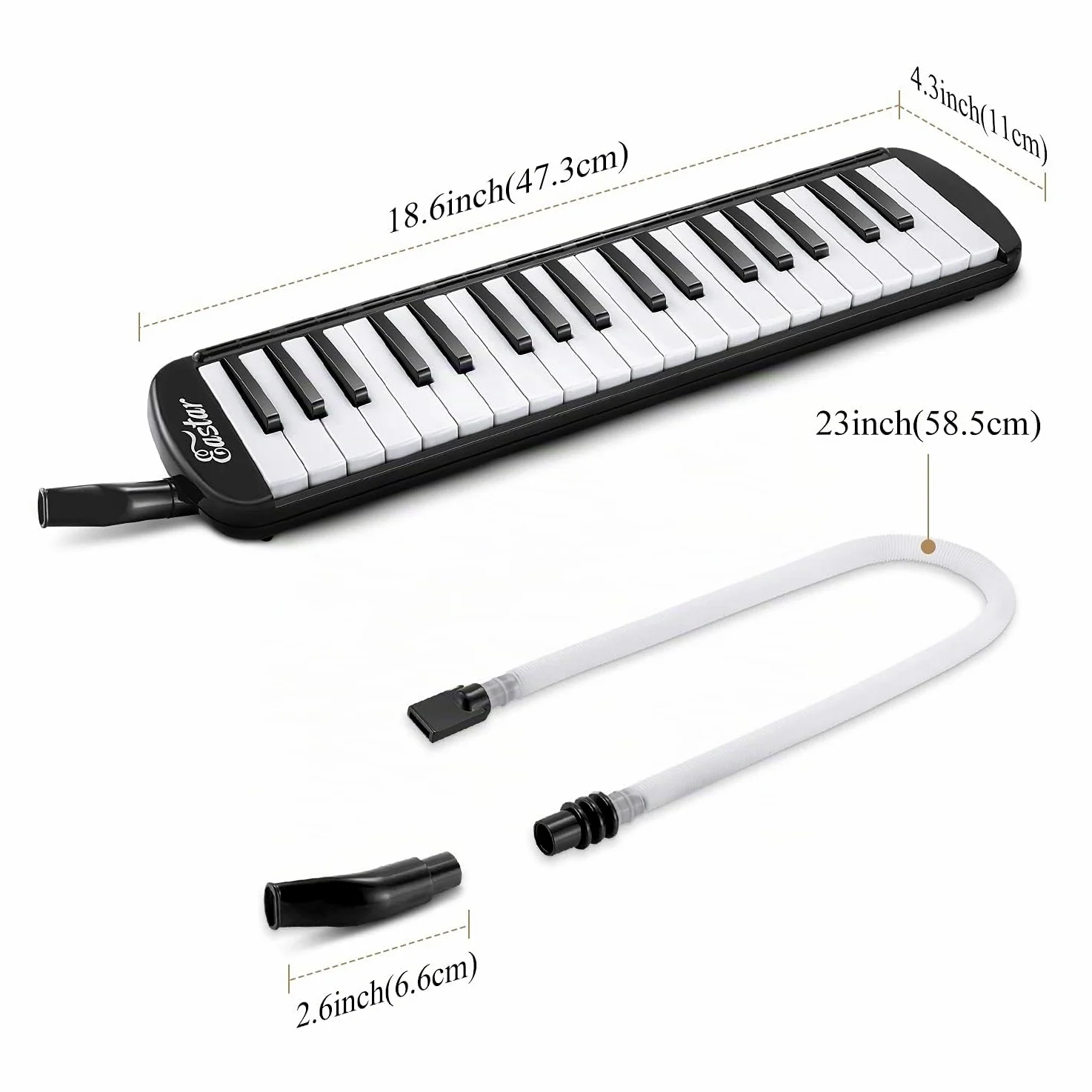 Eastar Melodica mit 37 Tasten, Blasinstrument mit Mundstück, Blas-Piano-Keyboard, inklusive Tragetasche, Schwarz