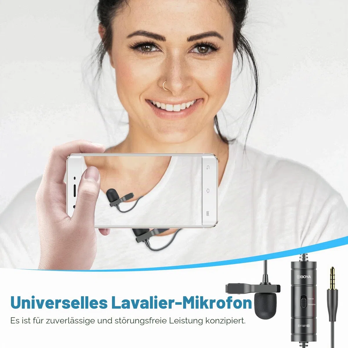 BOYA BY-M1S Professionelles Lavalier-Revers-Mikrofon Omnidirektionales Kondensatormikrofon für iPhone, Android, Smartphone, DSLR, Camcorder, Audio-Recorder, PC Laptop Aufnahme
