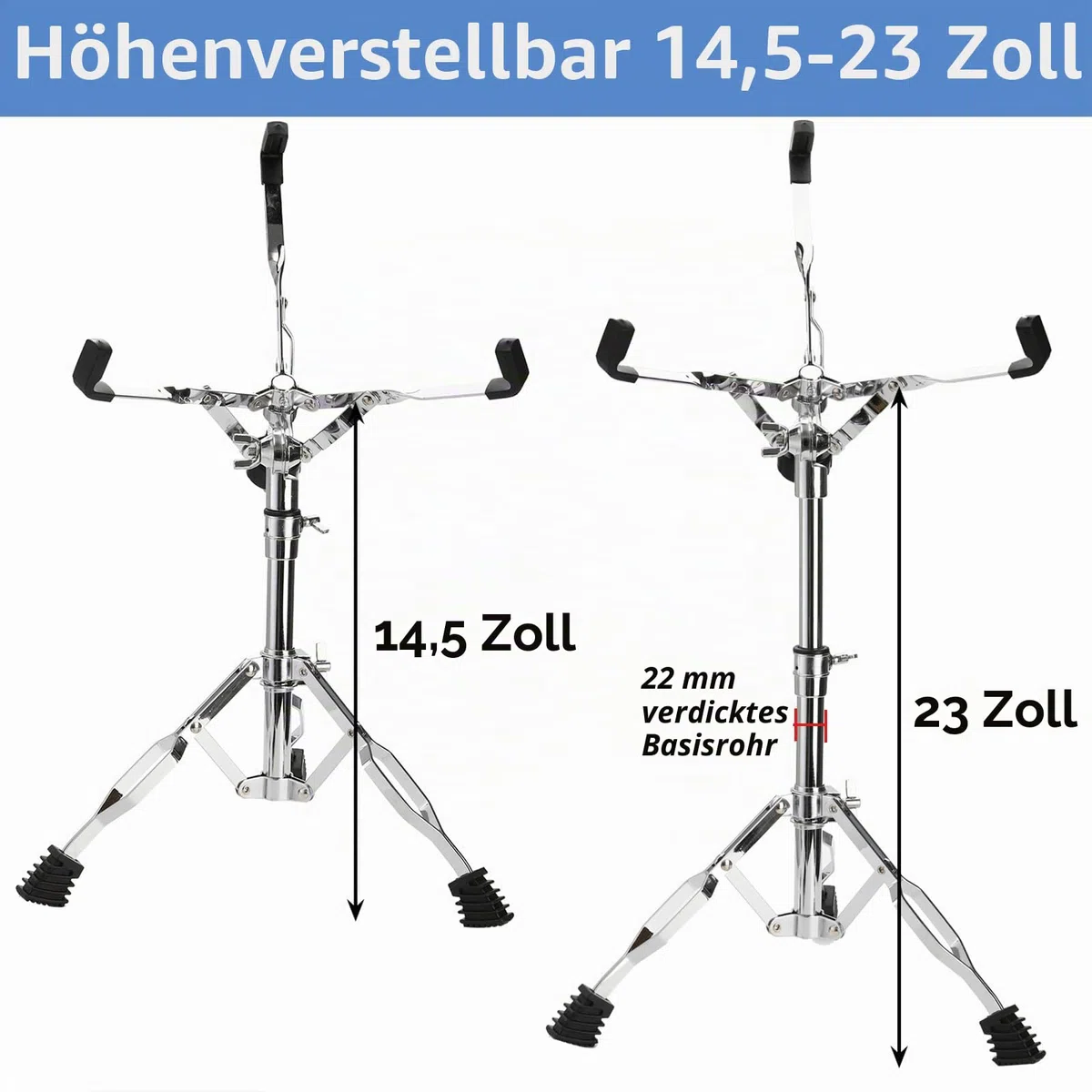 Youeon, Schnarrtrommelständer mit Halter für Schlagzeugstöcke, doppelt verstärkter Stativ-Schnarrtrommelständer, geeignet für Schnarrtrommeln von 25,4 cm bis 35,6 cm, Drum Pad, verstellbare Höhe von