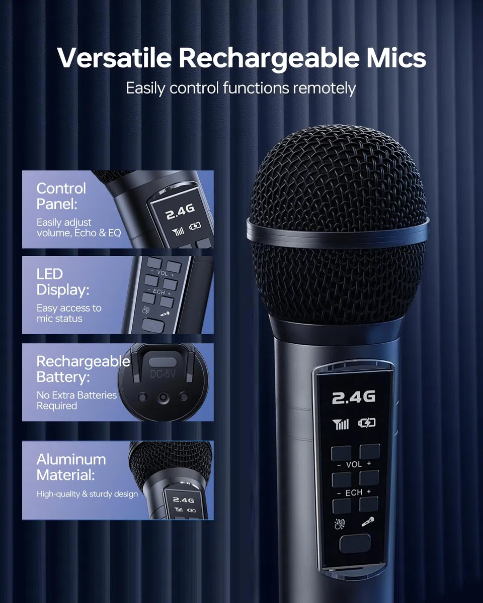 216 Bluetooth-Karaoke-Maschine für Erwachsene und Kinder mit Aufbewahrungs- und Ladestation, Leistungsstarkem Karaoke-System, 12 Stunden Spielzeit, Wiederaufladbarem Kabellosem Mikrofon