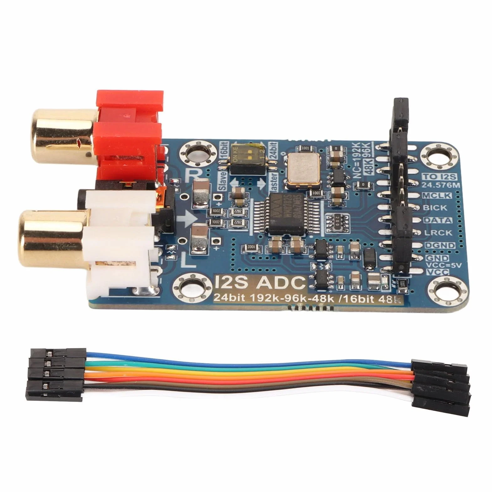 I2S ADC Modul, hochauflösender Analog zu I2S Konverter mit 3,5 mm Eingang, Master/Slave Modi, 24 Bit 192k Unterstützung, PCB Modul für Entwicklungsboards, 1 Stück
