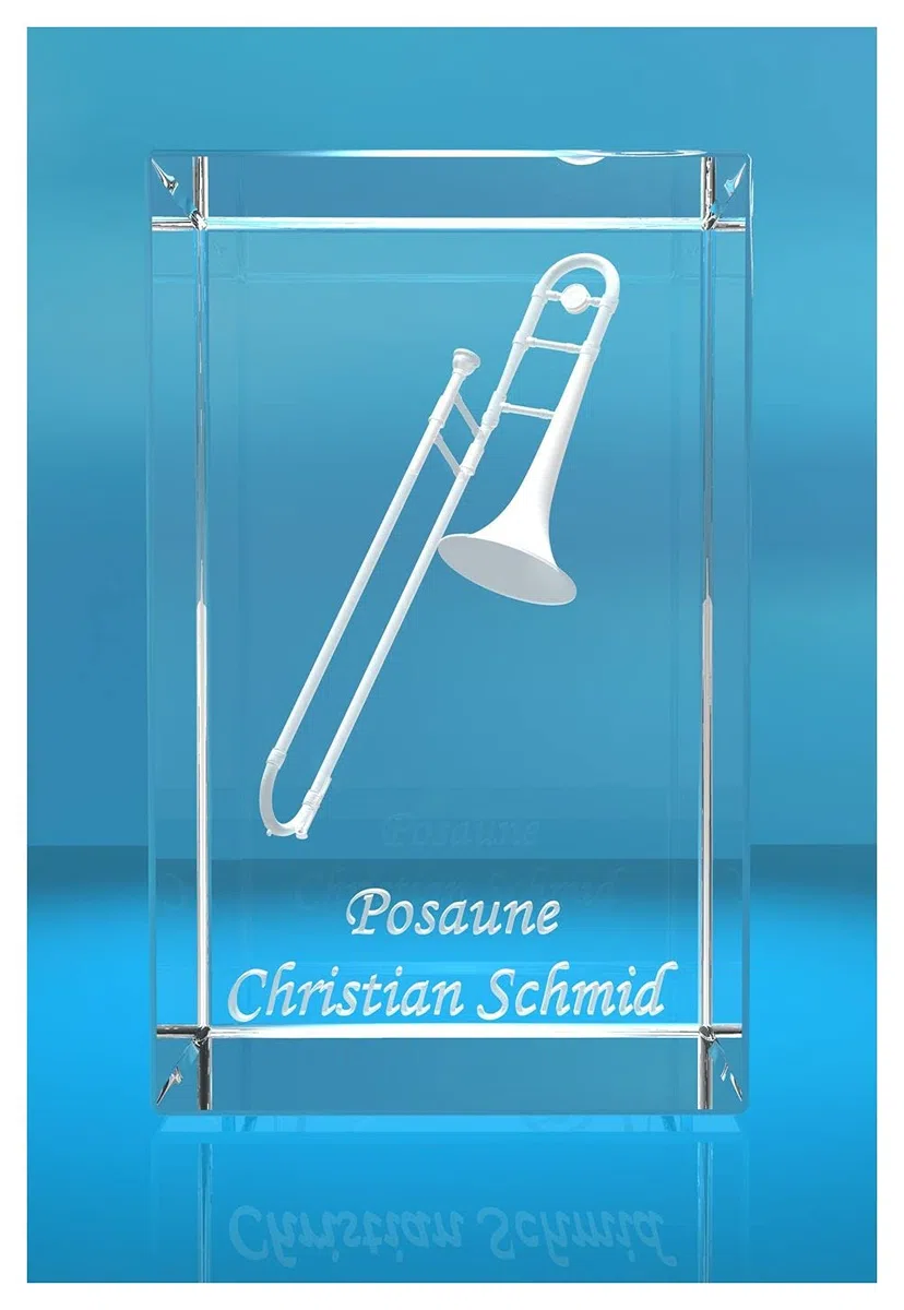 3D Glasquader | Posaune mit Wunschnamen | Blasinstrument | Geschenk für Posaunespieler Musiker Orchester