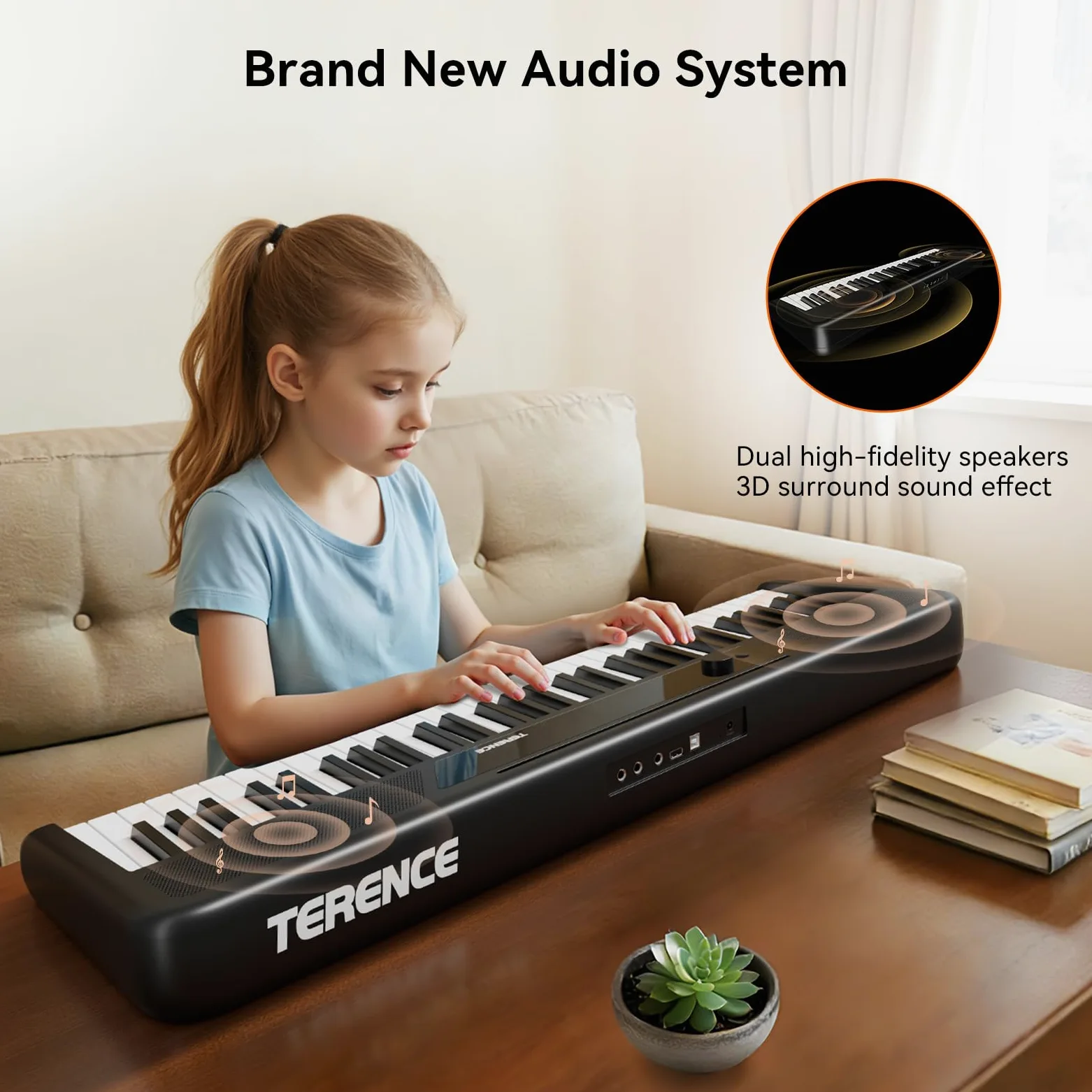 TERENCE Keyboard Piano 61 Tasten Klavier mit Ständer – Tragbares E-Piano für Kinder & Erwachsene 10W Lautsprecher Touch Response 128 Klänge Metronom & Aufnahmefunktion