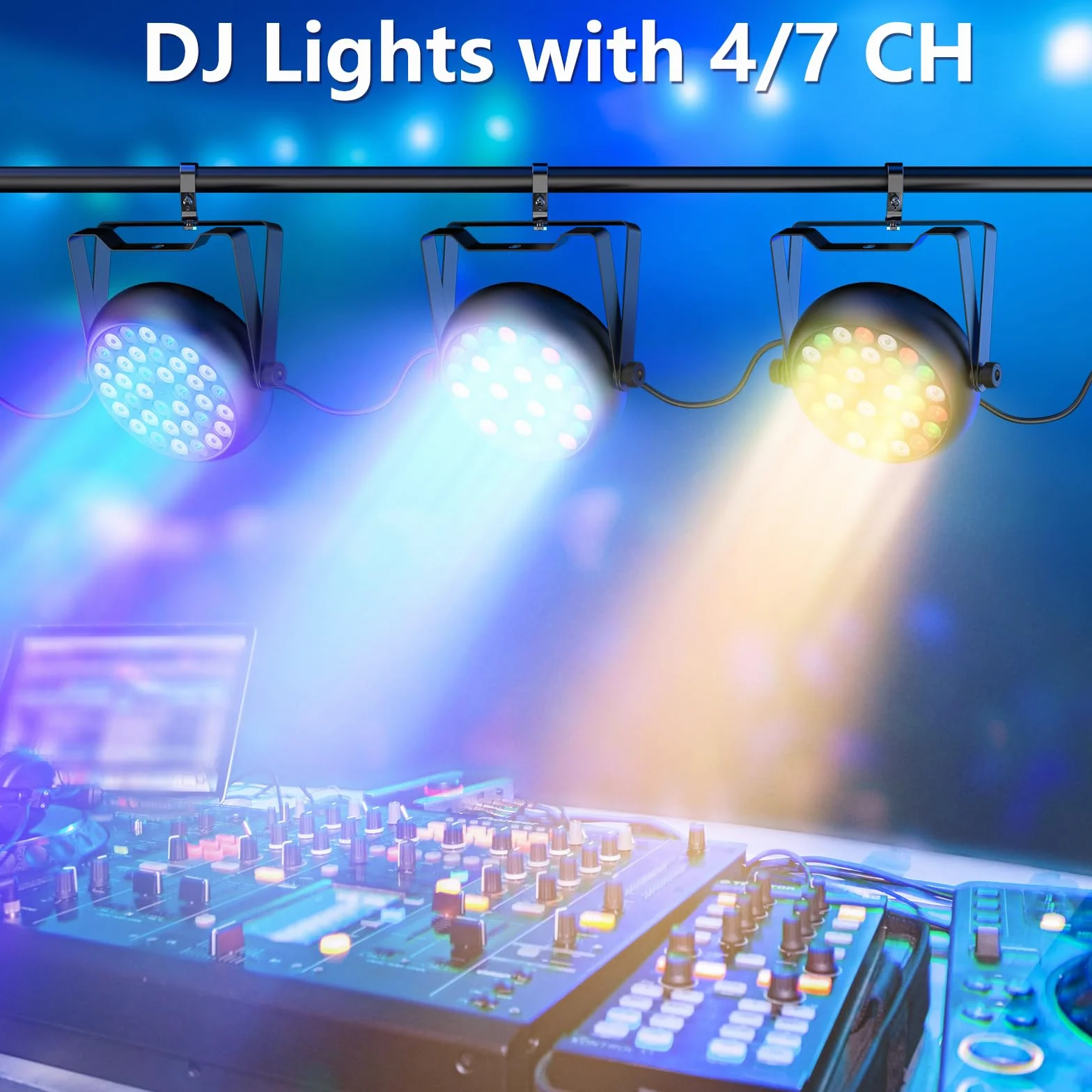 4PCS RGB LED Par D-MX, 36W Bühnenlicht Strahler mit Fernbedienung und 4 Steuermodi, Disco Beleuchtung für Weihnachten Halloween Disco Show Konzerte Party