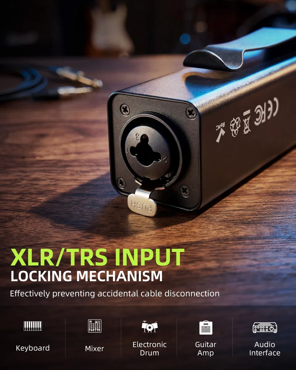 LEKATO In-Ear Monitor Verstärker, Stereo/Mono Schalter, XLR/TRS Eingang, 3,5mm Ausgang, Clip-on In-Ear Wiederaufladbarer Tragbarer Kopfhörerverstärker