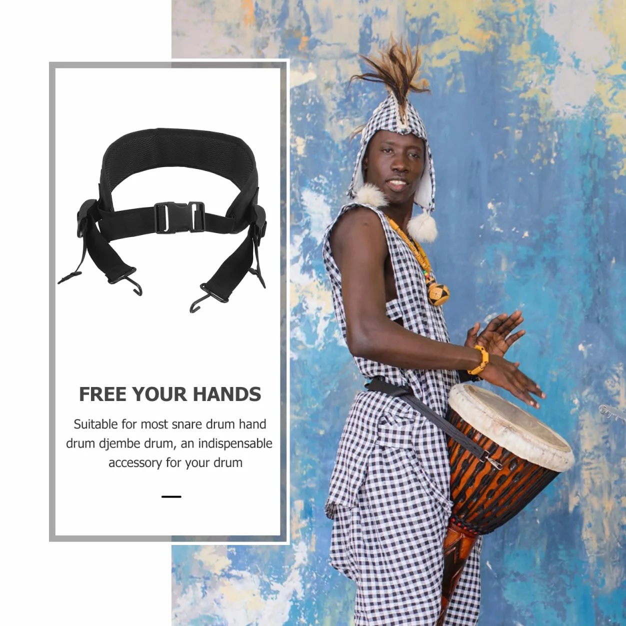 Supvox Trommelgurt für Snaredrum und Djembe, Verstellbarer Tragegurt mit Metallhaken, Bequemer Snaredrum-Gurt für Marschtrommel und Handtrommel, Schwarz