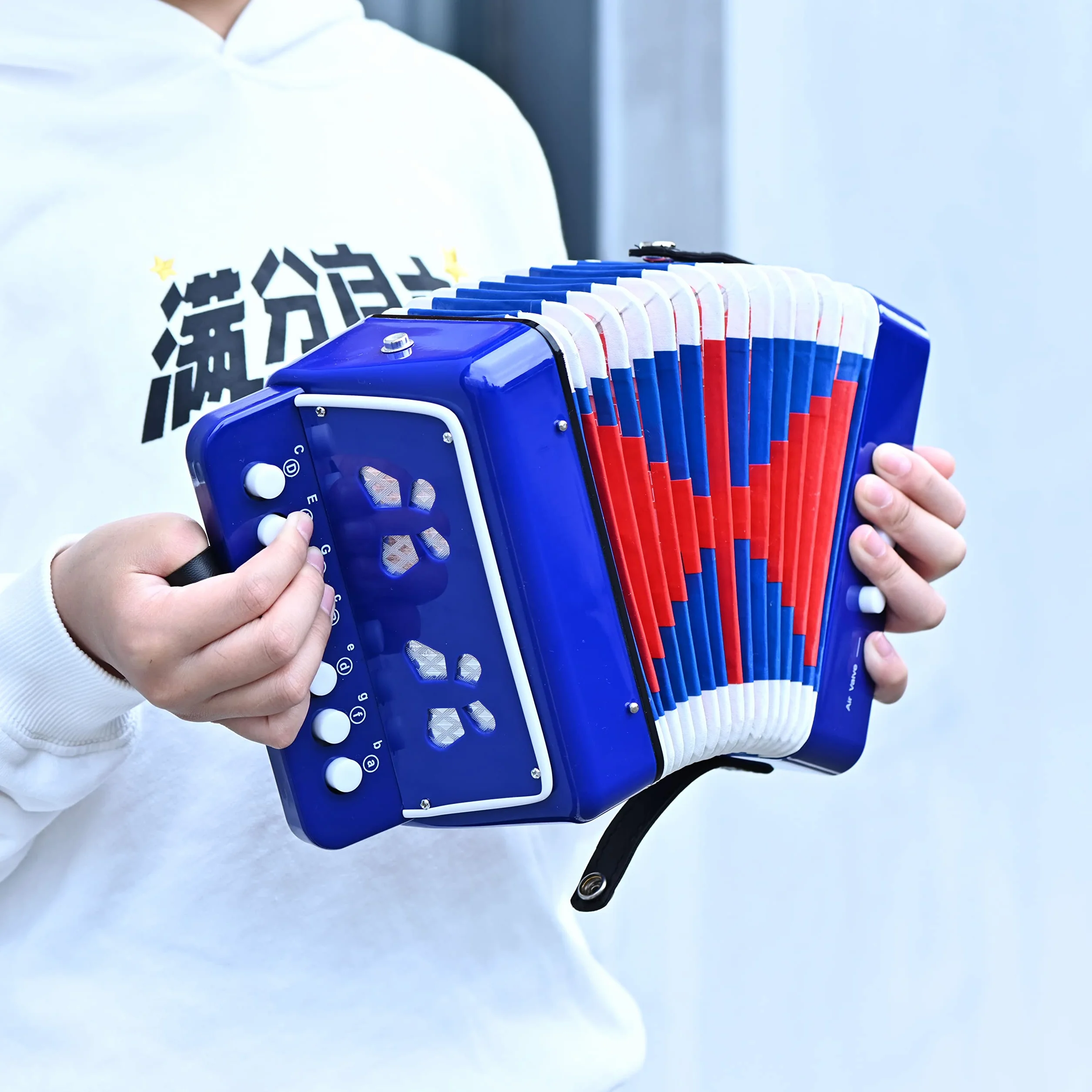 LIEKE Akkordeon 10 Tasten Knopf Accordion Ziehharmonika Musikinstrument Geschenk Spielzeug für Anfänger (Blau)