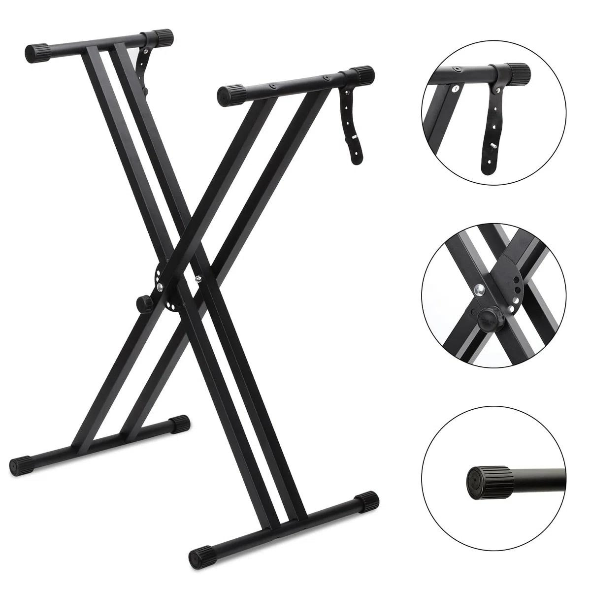 Keyboardständer für E-Pianos,X-förmig Doppelstrebiger E-Piano Ständer mit Verriegelungsriemen und Schnellspannmechanismus,Keyboard Ständer verstellbar 32 cm bis 97 cm für 54 61 76 88 Tasten (Schwarz)