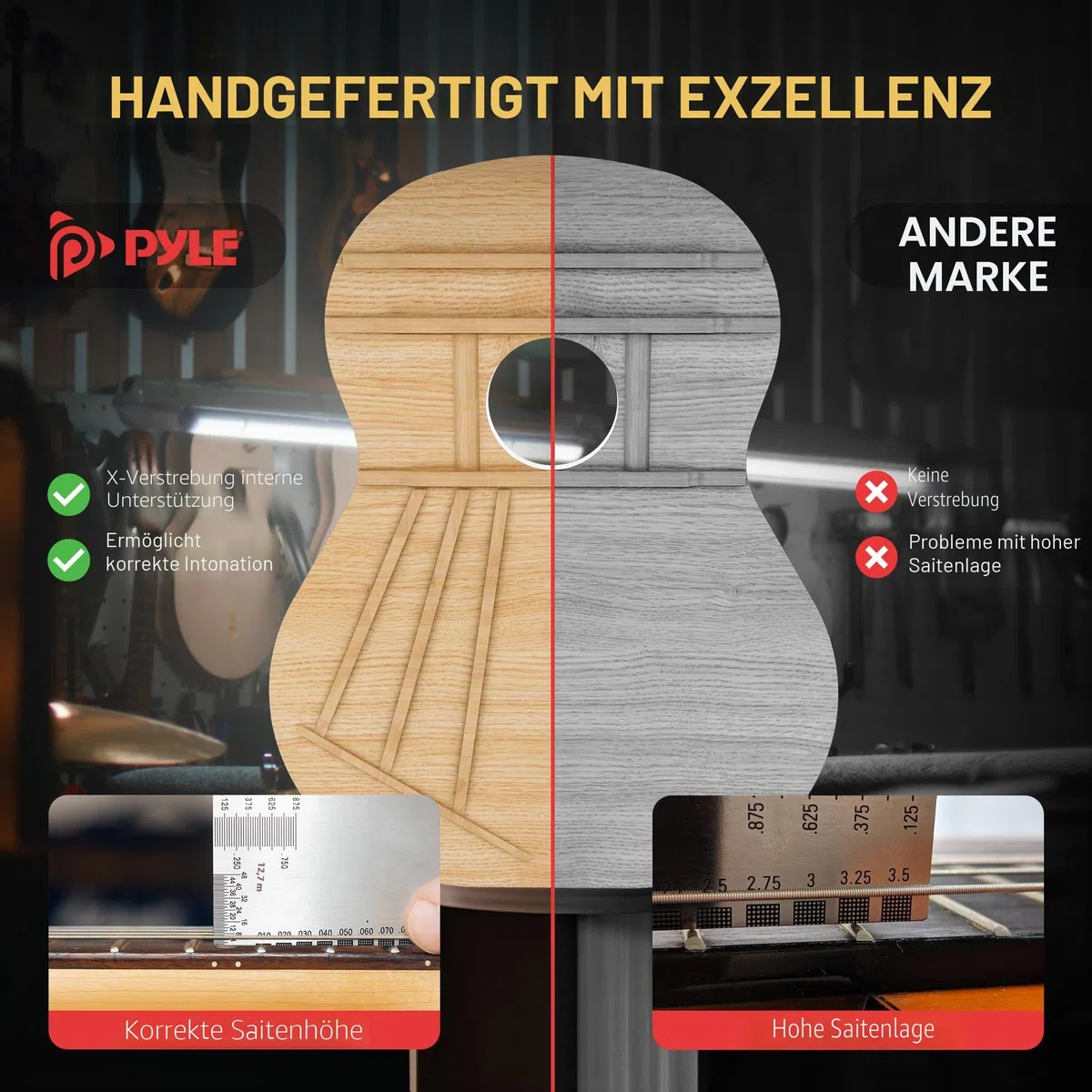 Pyle Akustikgitarre für Linkshänder, Anfänger, 1/4 Junior-Größe, aus Holz, Nylon-Saiteninstrument mit Kapodaster, Gurt, extra Saiten-Set, Gigbag, Gitarren für Anfänger, Erwachsene, Jugendliche, 76,2