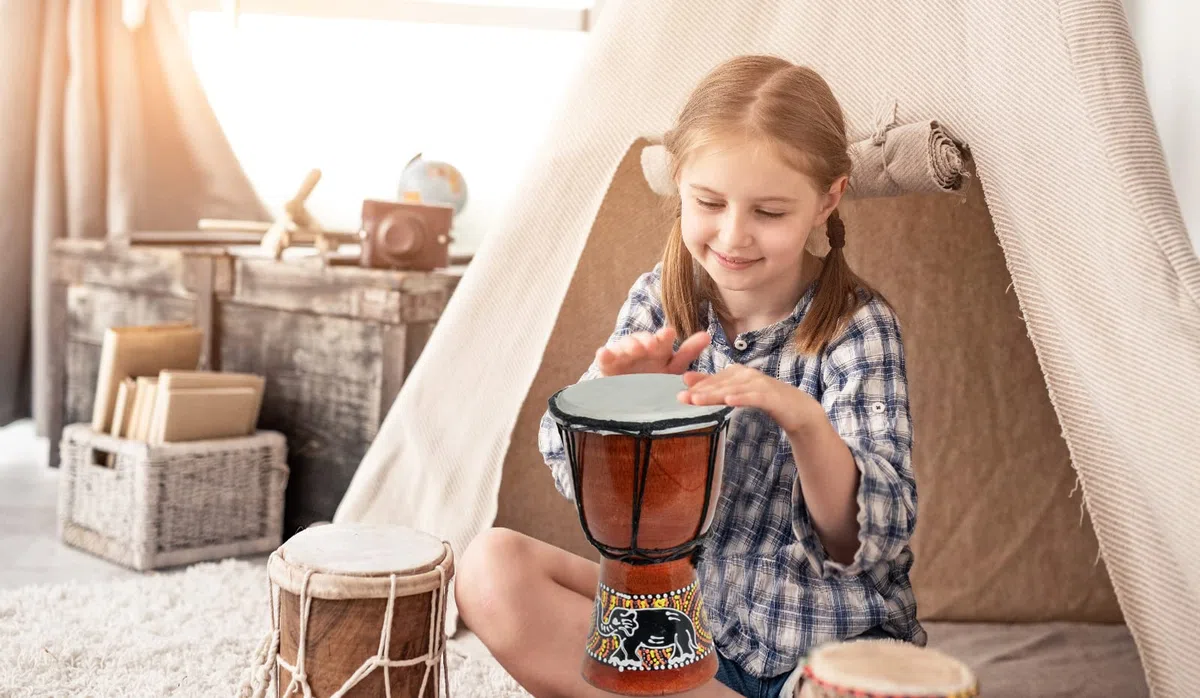 30cm Kinder Djembe Trommel Bongo Drum Holz Bunt Elefant