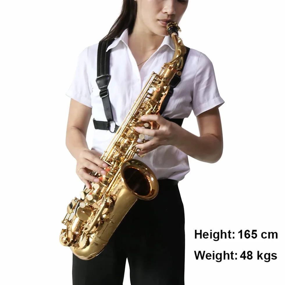Rayzm Saxophongurt/Saxofongurt,Universal Doppel-Schultergurt aus Leder für Saxofon,Verstellbarer Gepolsterter Trageriemen für Alt,Tenor,Sopran und Bariton Saxophon (Klein)