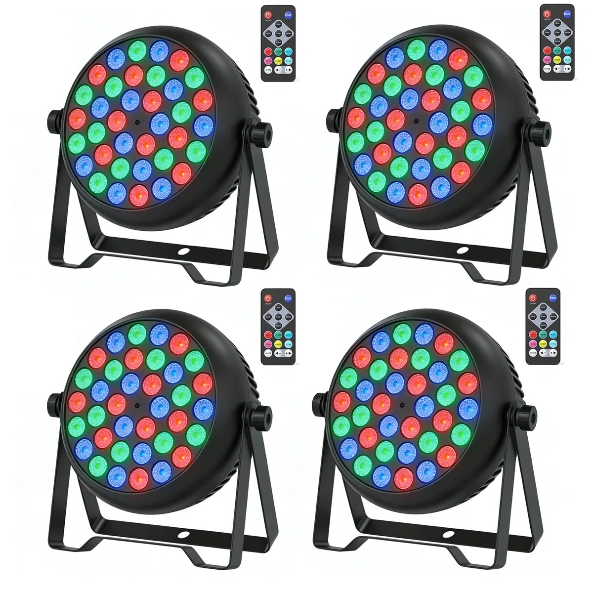 4PCS RGB LED Par D-MX, 36W Bühnenlicht Strahler mit Fernbedienung und 4 Steuermodi, Disco Beleuchtung für Weihnachten Halloween Disco Show Konzerte Party