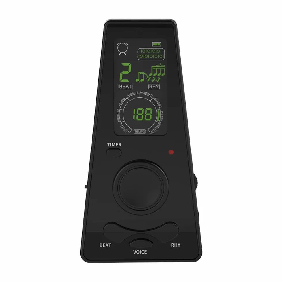 Digitales Metronom mit Lautstärkeregler, Tempoknopf und Timer, elektronisches Metronom mit Gesangsstimmen-Beats für Klavier, Violine, Gitarre, Ukulele und Trommel (schwarz)