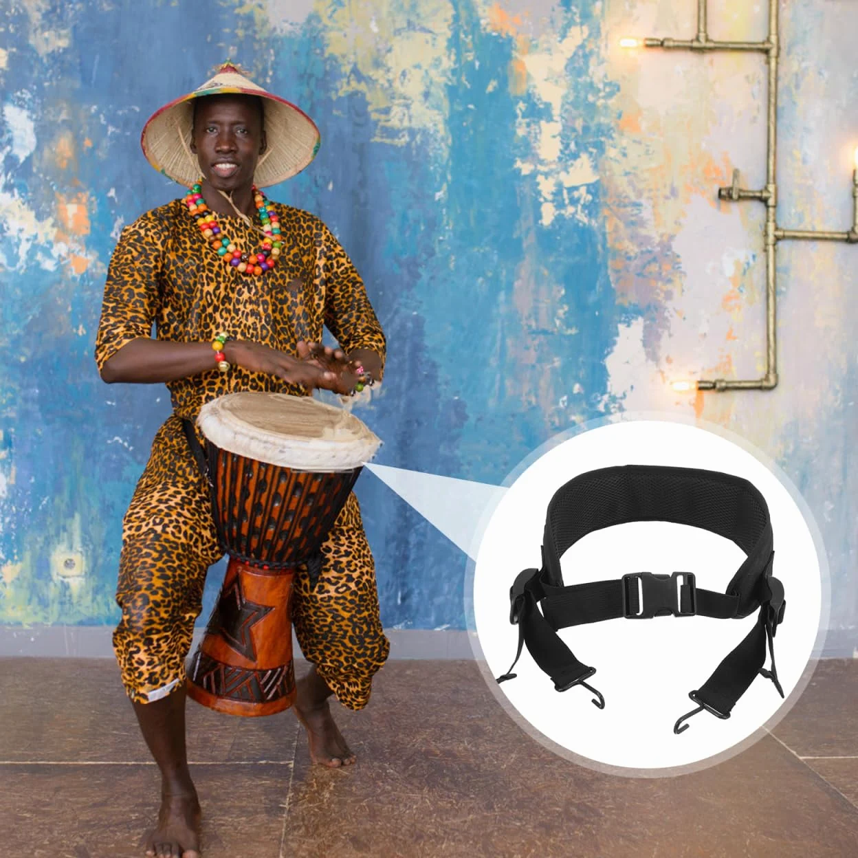 Supvox Trommelgurt für Snaredrum und Djembe, Verstellbarer Tragegurt mit Metallhaken, Bequemer Snaredrum-Gurt für Marschtrommel und Handtrommel, Schwarz