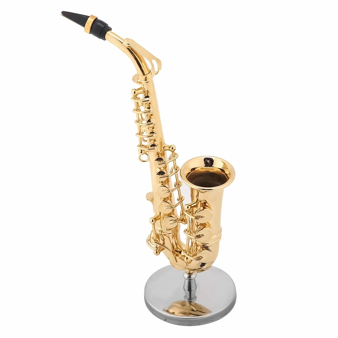 Miniatur-Altsaxophon, dekoratives Modell, Messing, vergoldet, Mini-Saxophon für Musikliebhaber, Lehrer, mit Ständer und Koffer, Sammler-Replik