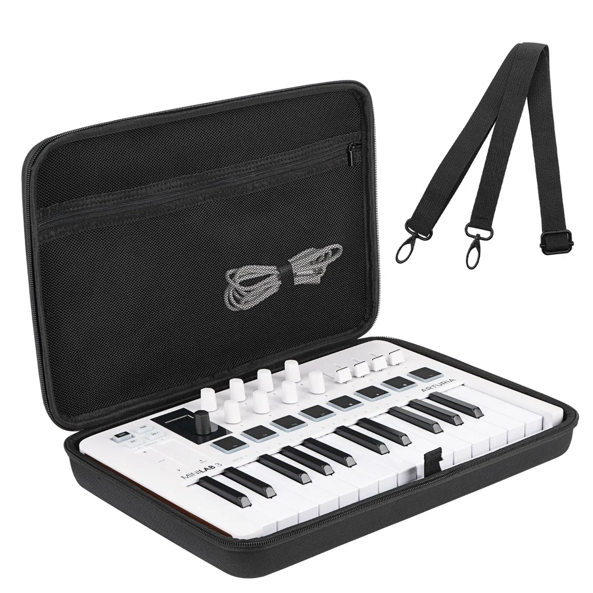 Musiin Hochwertige Midi-Keyboard-Controller-Schutzhülle aus Samt, kompatibel mit Arturia MiniLab 3,MiniLab mkII, MPK Mini MK4,Synthesizer mit 25 Tasten,tragbare Schutztasche mit Schultergurt (Schwarz)