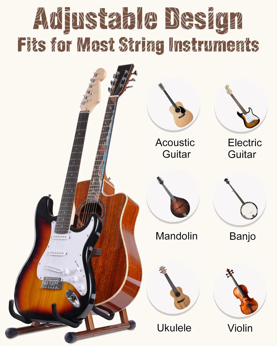 Doppel-Gitarrenständer, A-Form für 2 Gitarren (Akustik/E-Bass/Banjo) mit Schaumpolster – starker Bodenständer für Studio & Zuhause