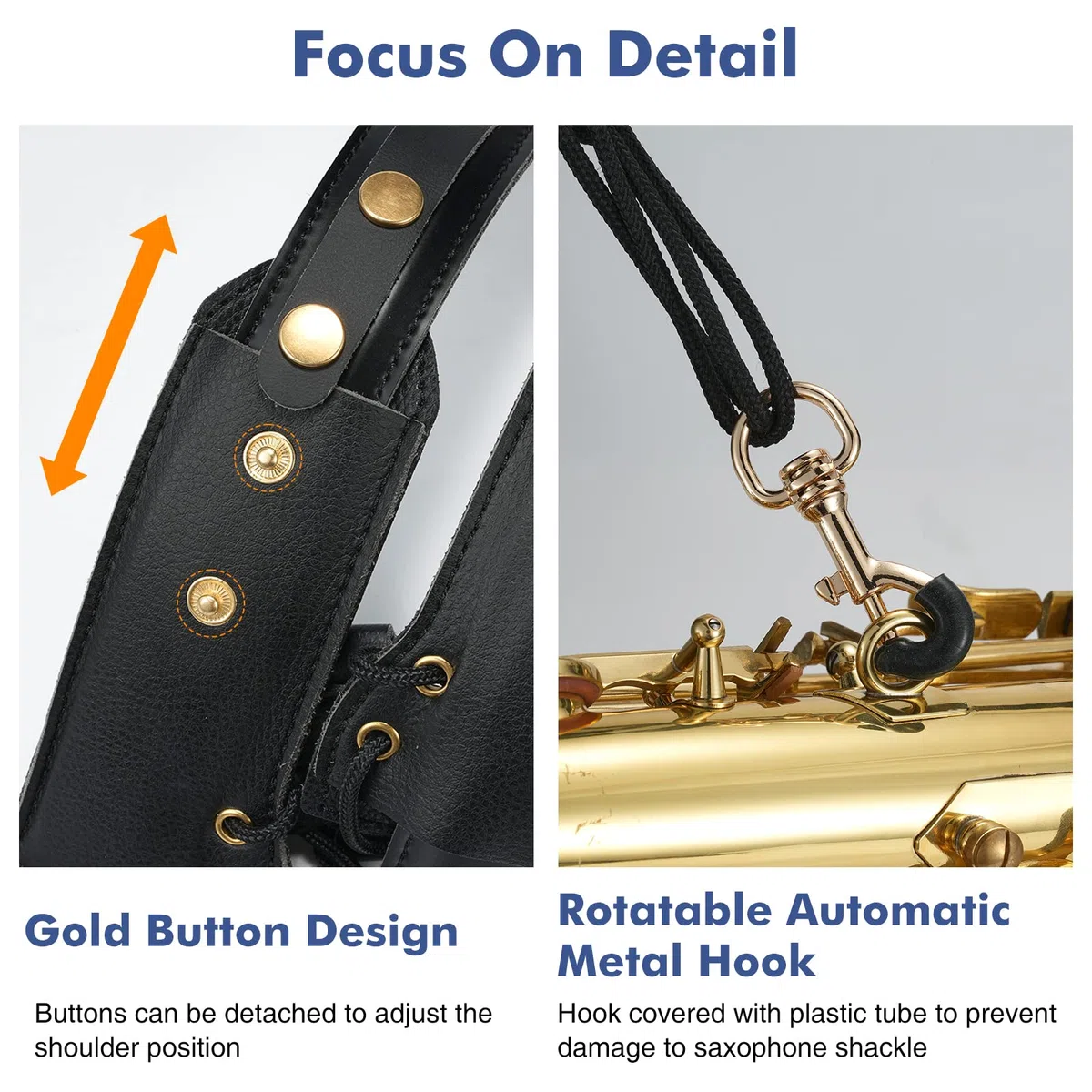 POGOLAB Harness Saxophongurt für Alt-Tenor-Sopran-Bariton, verstellbarer saxophone strap zur Linderung von Nackenschmerzen mit Metallhaken