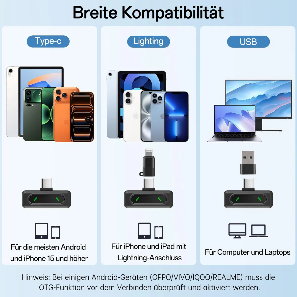 Upgrade Mini Mikrofon Handy mit Batterie-Display, Kabelloses Lavalier Ansteckmikrofon Klein Mic Wireless Plug-and-Play Microphone fur iPhone/iPad/Android Phone/PC, ideal für Vlog/Video/TikTok/YouTube