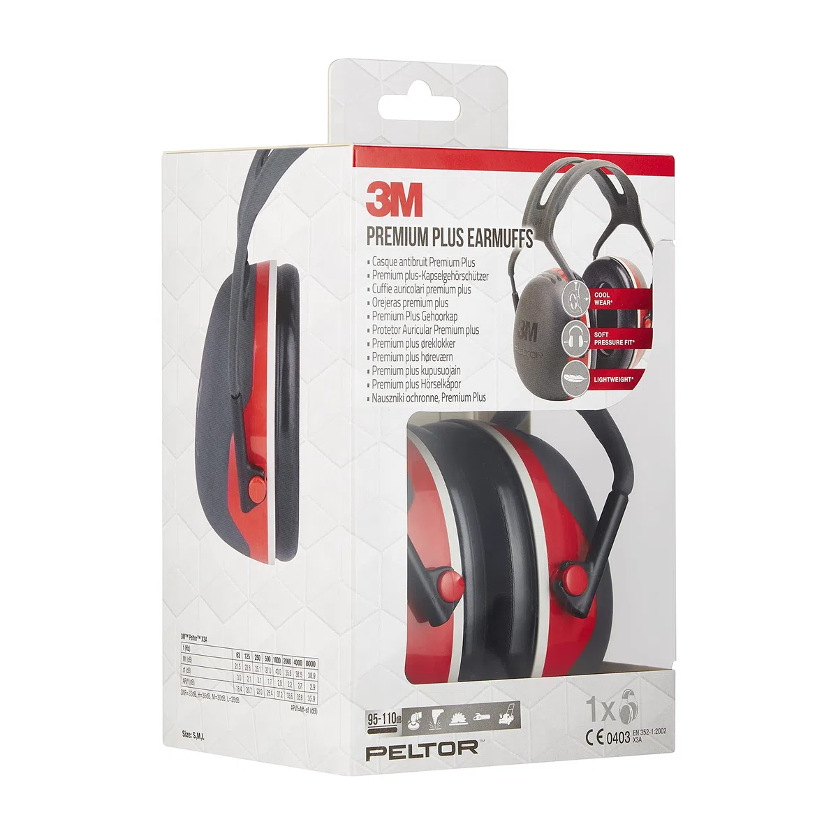 3M Peltor Premium Plus Ohrenschützer X3A mit Stirnband, Schwarz / Rot, 95 - 110 dB