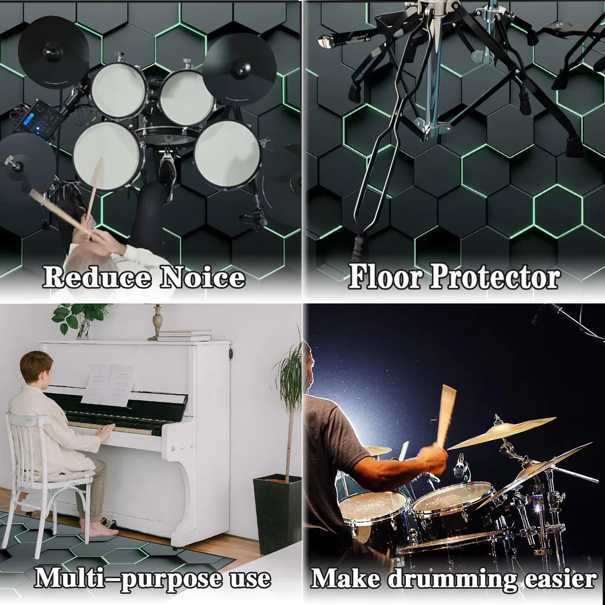 160 x 140 cm Schlagzeugteppich Schalldicht Drum Teppich rutschfest Trommelteppich Musikinstrumente Bodenmatte Professionelle Schlagzeug Teppich Elektronisches Jazz Schlagzeug Kit für Bass Snare Drum