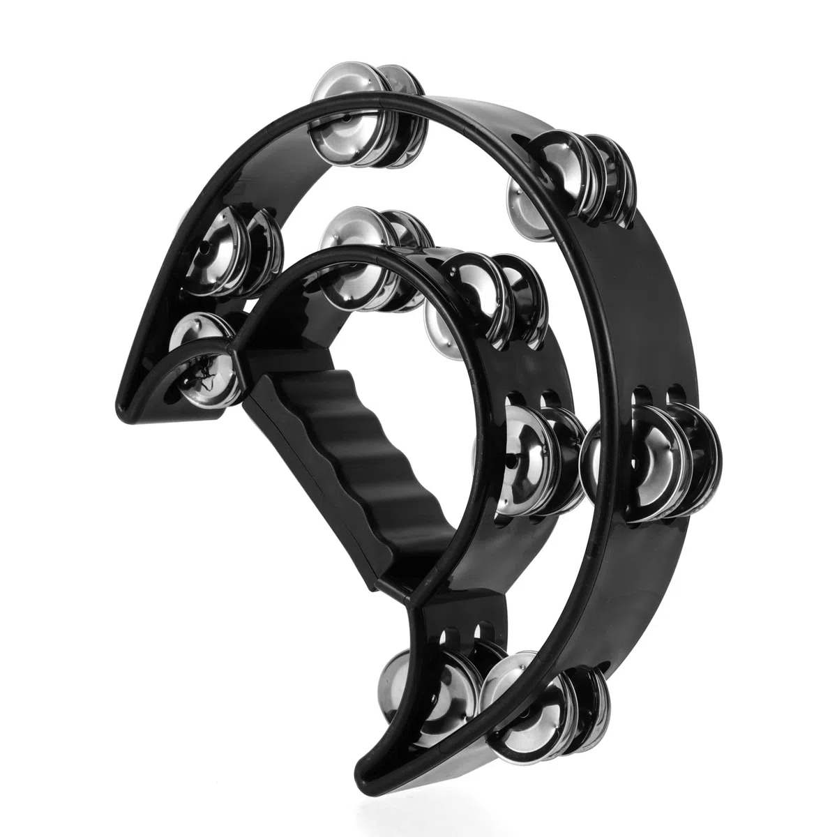 4 Stück Tambourine Schwarz, Plastik Zweireihiges Jingles Tamburin Percussion Instrument mit 40 Schellen, Hand Tamburin Halbmond für Party Unterhaltung