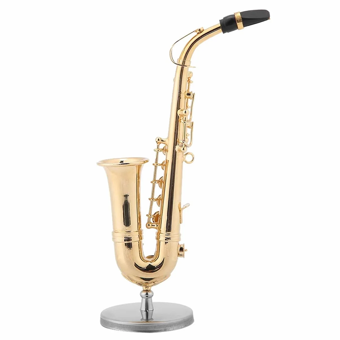 Miniatur-Altsaxophon, dekoratives Modell, Messing, vergoldet, Mini-Saxophon für Musikliebhaber, Lehrer, mit Ständer und Koffer, Sammler-Replik