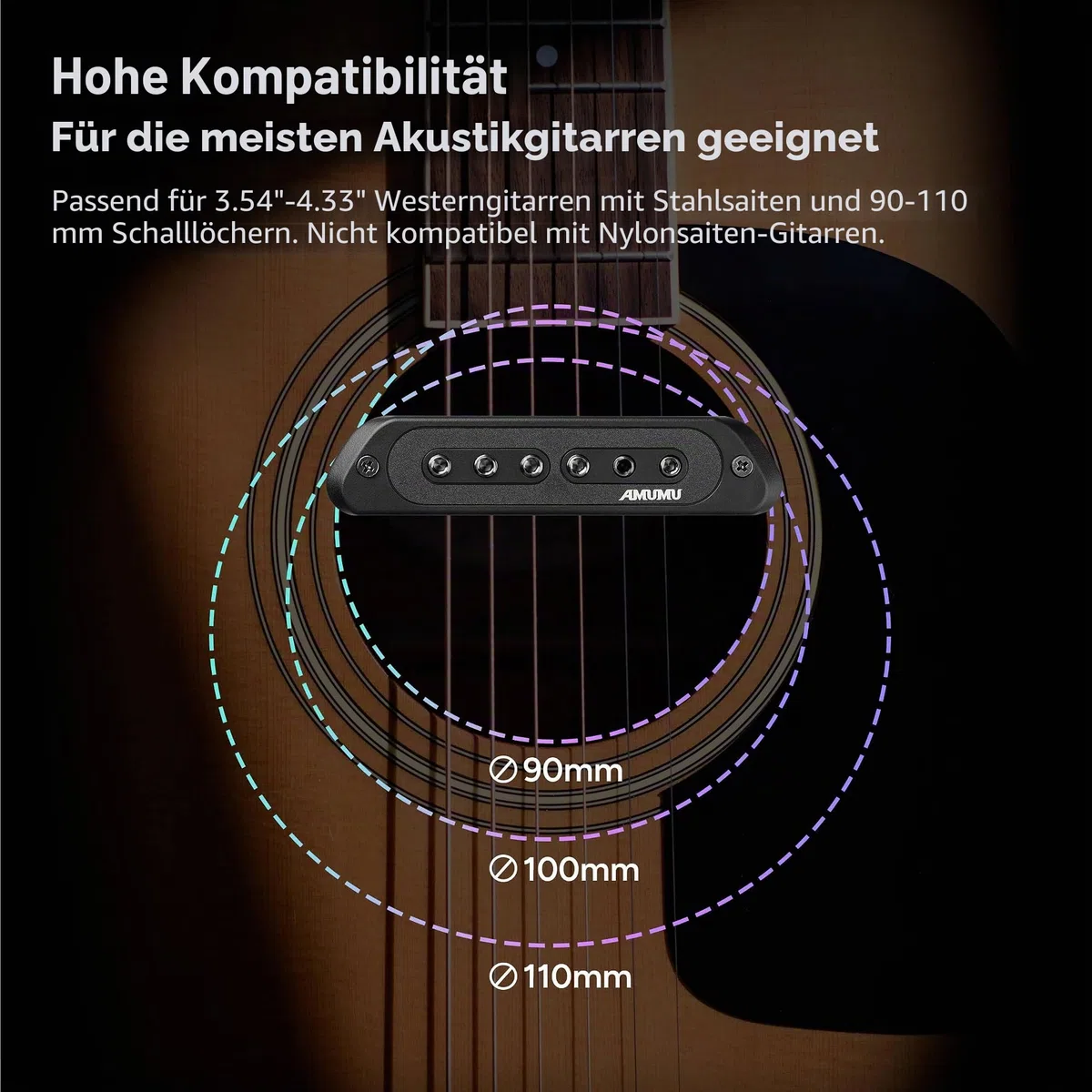 Amumu SP60 Tonabnehmer für Akustikgitarre, Humbucker, magnetisch, passives Schallloch, Tonabnehmer für Akustikgitarre