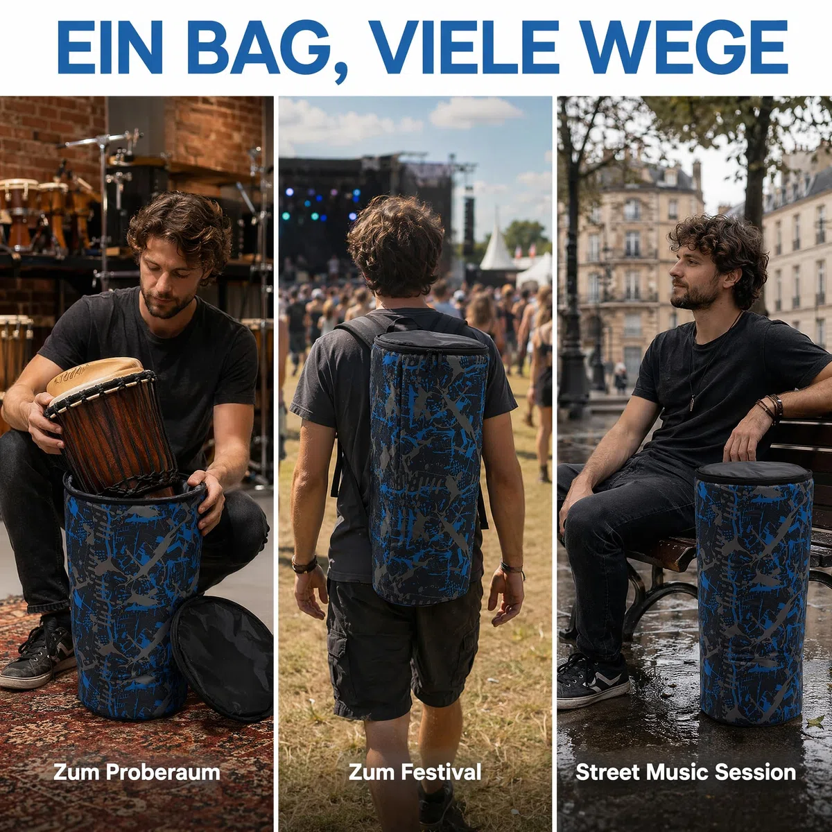 Beavorty Djembe Tasche 12 Zoll Gepolsterte Afrikanische Trommeltasche Wasserdicht Oxford Gigbag mit Camouflage-Muster Rucksack-Funktion für 60cm Trommel Transport und Schutz
