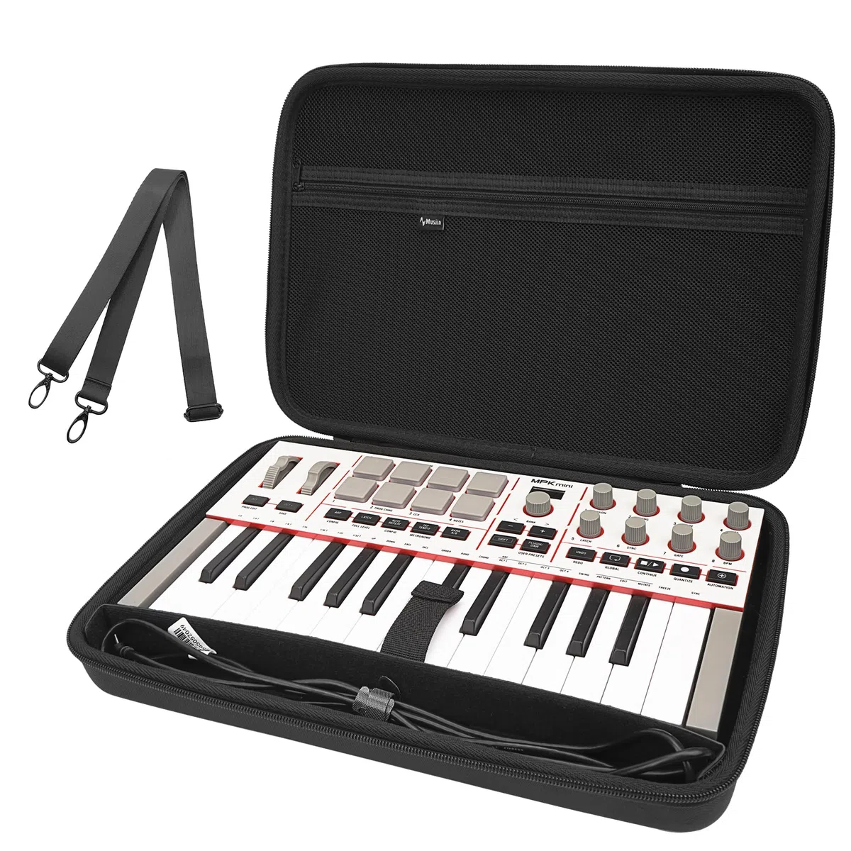 Musiin Hochwertige Midi-Keyboard-Controller-Schutzhülle aus Samt, kompatibel mit Arturia MiniLab 3,MiniLab mkII, MPK Mini MK4,Synthesizer mit 25 Tasten,tragbare Schutztasche mit Schultergurt (Schwarz)