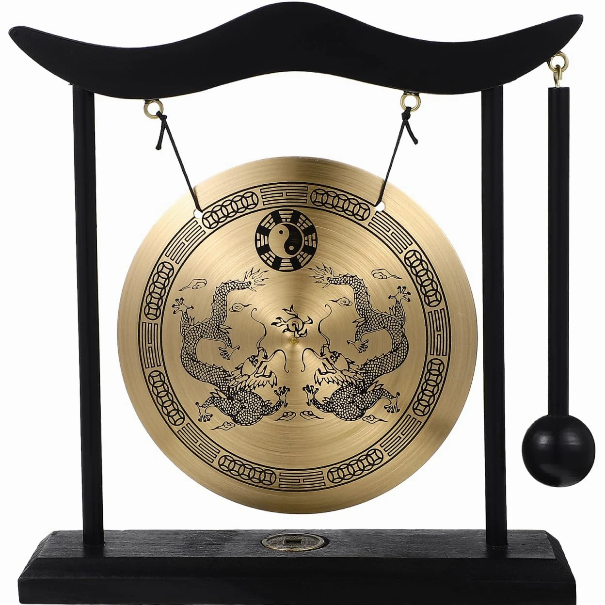 Vaguelly Gong mit Schlägel Ständer Kleiner Dekorativer Tisch Gong Klingel, Drachen Motif Hängende Chinesisches Tierkreiszeichen Percussion Instrument Dekoration für Zuhause Büro