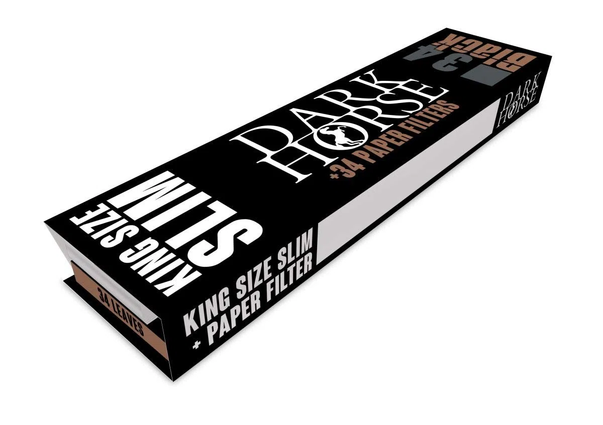 Dark Horse Black King Size Slim Papers+Tips, 34 Blättchen und Tips pro Heftchen 2 Boxen (48 Heftchen)
