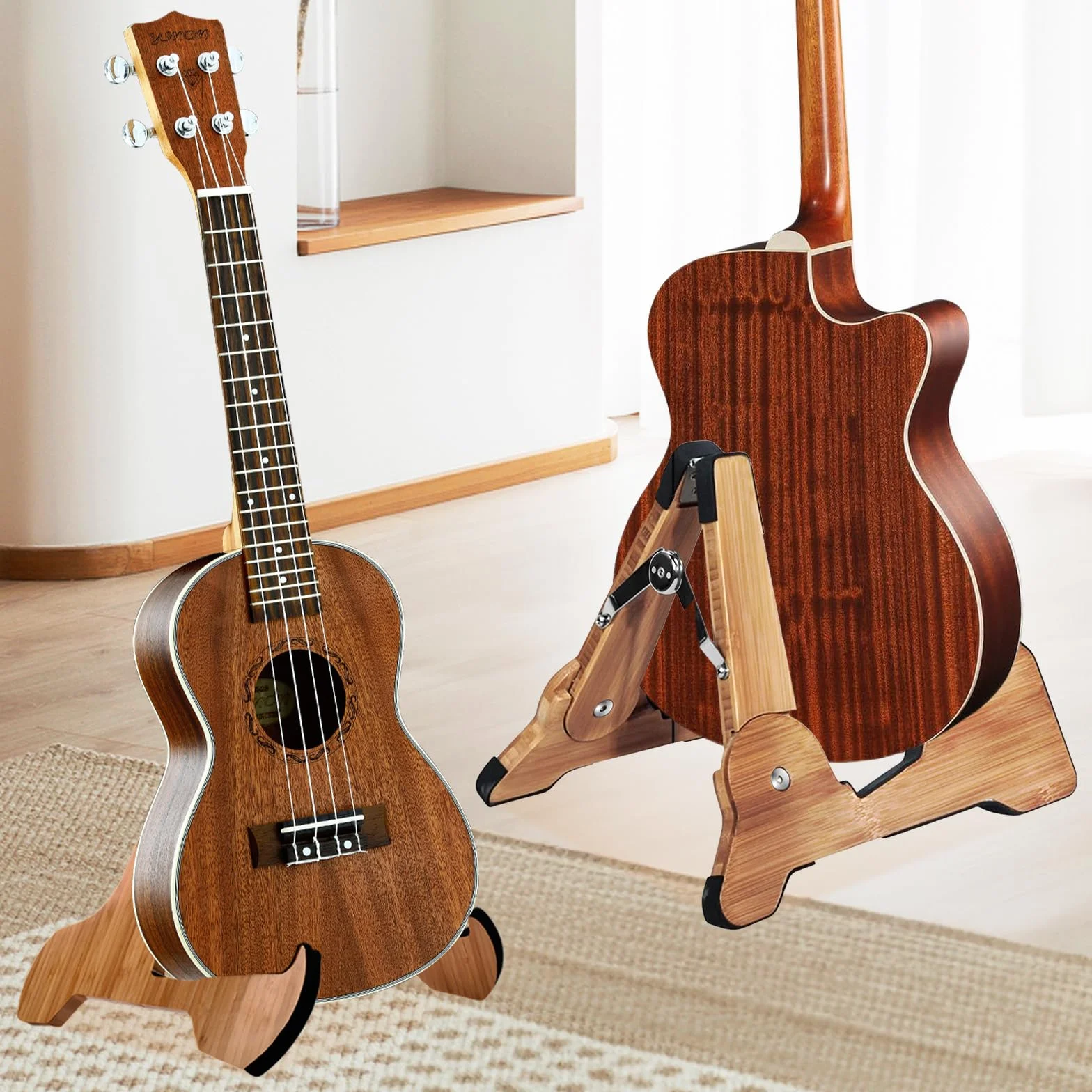 SUNOYA Gitarrenständer, faltbarer Gitarrenständer, Holz mit rutschfester Gummi, für E-Gitarre, Akustik, Bass, Klassik, Ukulele
