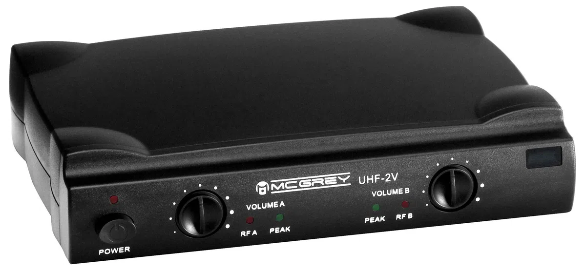 McGrey UHF-2V Dual Funk Mikrofon Set mit 50m Reichweite (Wireless Komplettset mit 2 x Handmikrofon, Betriebsdauer ca. 8 Stunden, 6,3mm Klinke Ausgang) schwarz