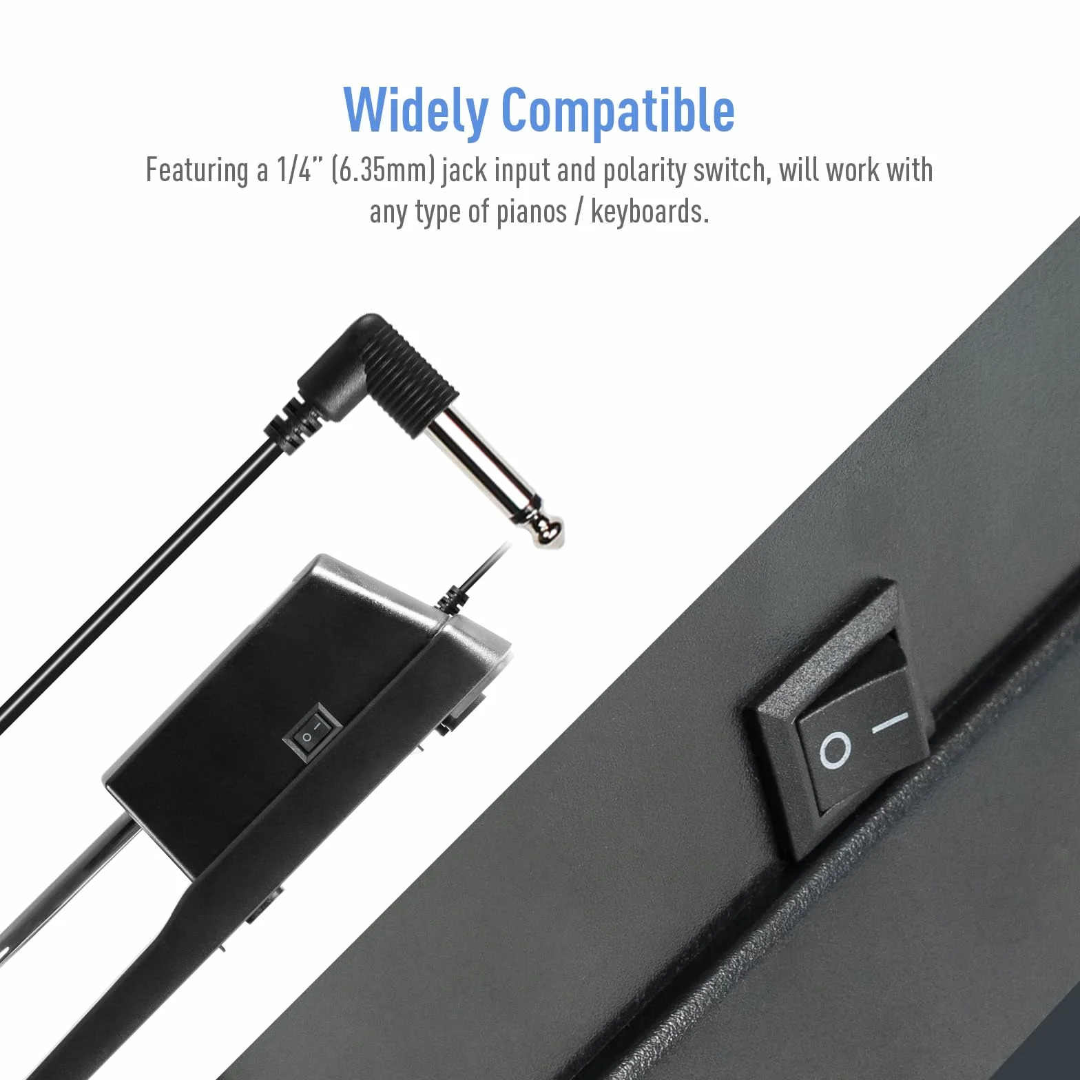 Sustain-Pedal für Keyboards, Digitalpiano, MIDI und Synthesizer mit Polaritätsschalter, 6,35 mm, mit 160 cm Kabeleingangsstecker