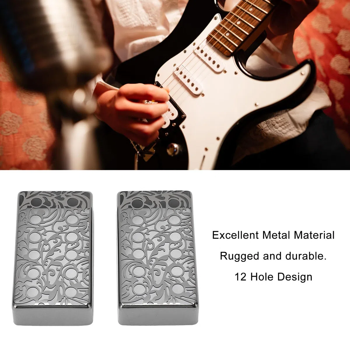 Walfront 2 Stück 12-Loch-Humbucker-Gitarren-Tonabnehmer-Abdeckung, E-Gitarren-Ersatzteile, Hals-Steg-Tonabnehmer-Abdeckungen, Verchromtes Muster