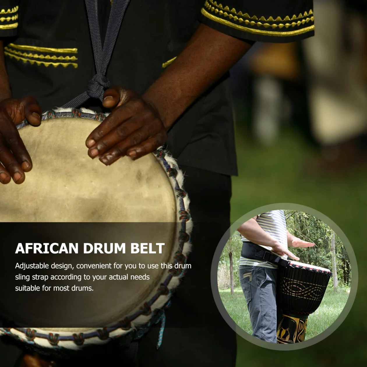 Supvox Trommelgurt für Snaredrum und Djembe, Verstellbarer Tragegurt mit Metallhaken, Bequemer Snaredrum-Gurt für Marschtrommel und Handtrommel, Schwarz